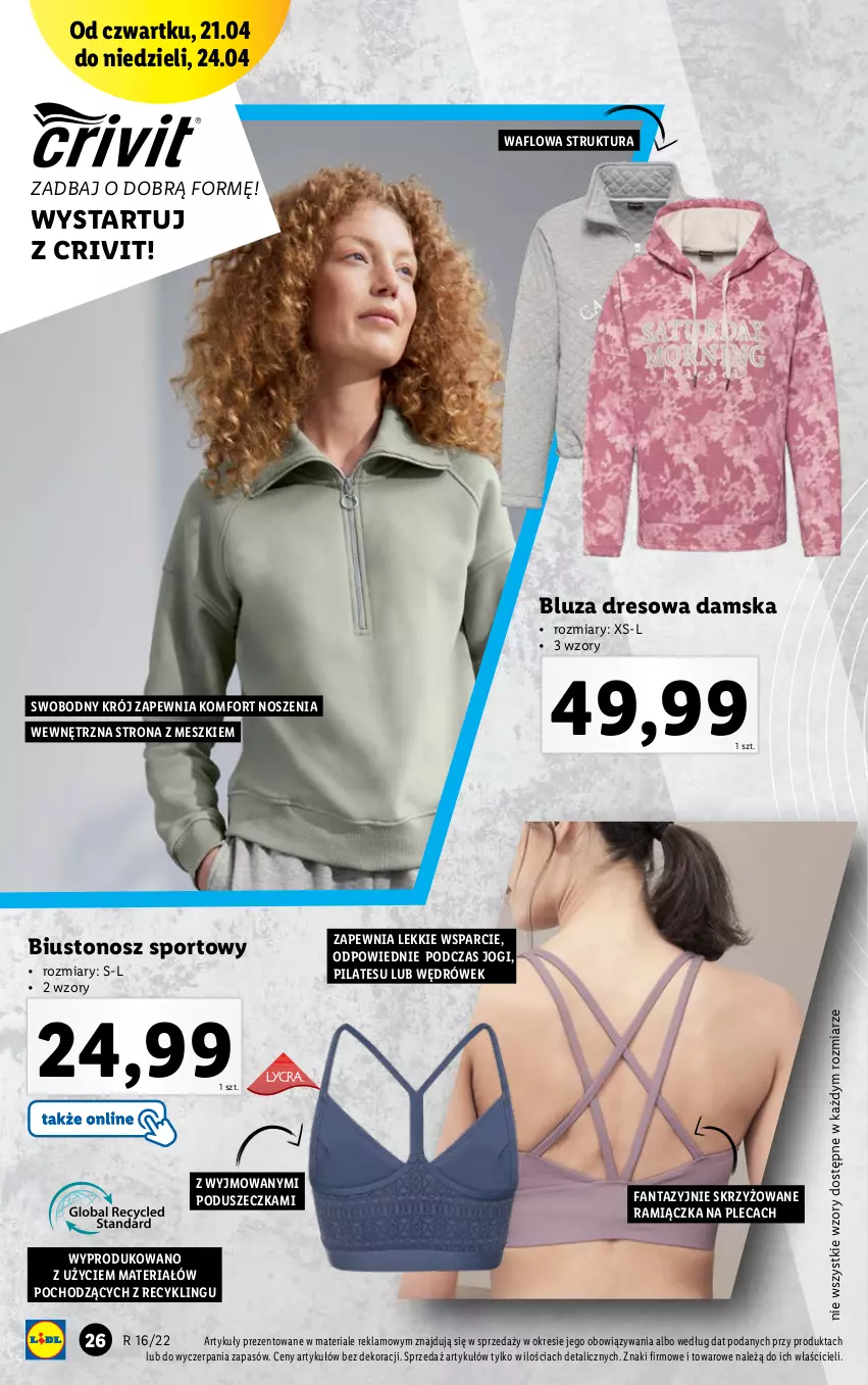 Gazetka promocyjna Lidl - GAZETKA - ważna 19.04 do 24.04.2022 - strona 28 - produkty: Biustonosz, Bluza, Bluza dresowa, Dres, Fa, Fanta, Por, Sport