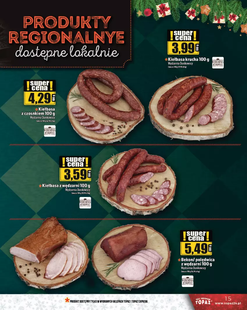 Gazetka promocyjna Topaz - Gazetka - ważna 19.12 do 25.12.2024 - strona 15 - produkty: Beko, Kiełbasa, Kiełbasa krucha, LANA, Polędwica, Top