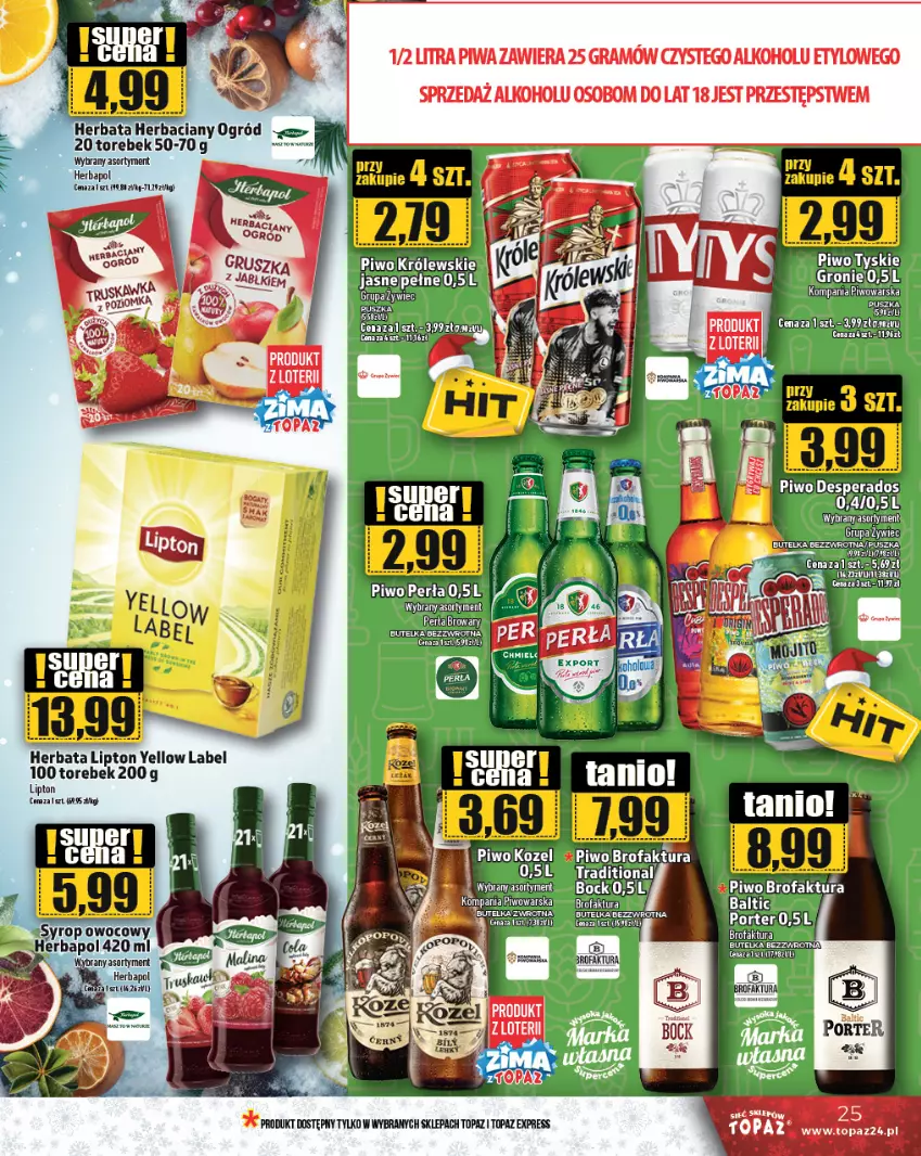 Gazetka promocyjna Topaz - Gazetka - ważna 19.12 do 25.12.2024 - strona 25 - produkty: Gra, Herbata, Królewski, Lipton, Ogród, Piwa, Piwo, Por, Top