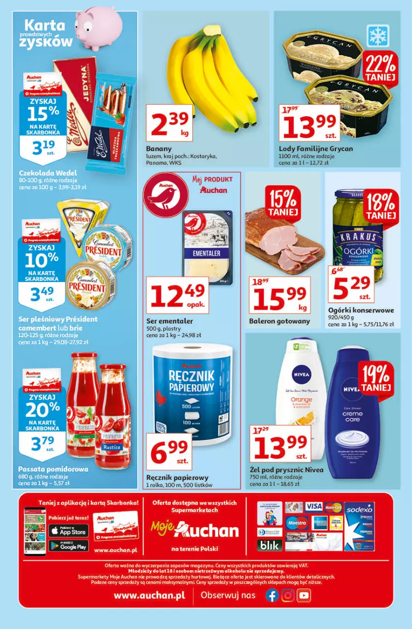 Gazetka promocyjna Auchan - Oszczędzanie w wersji Maxi Paki Moje Auchan - ważna 16.09 do 22.09.2021 - strona 4 - produkty: Banany, Ementaler, Fa, Gry, Lody, Nivea, Ogórki konserwowe, Papier, Ręcznik, Ser