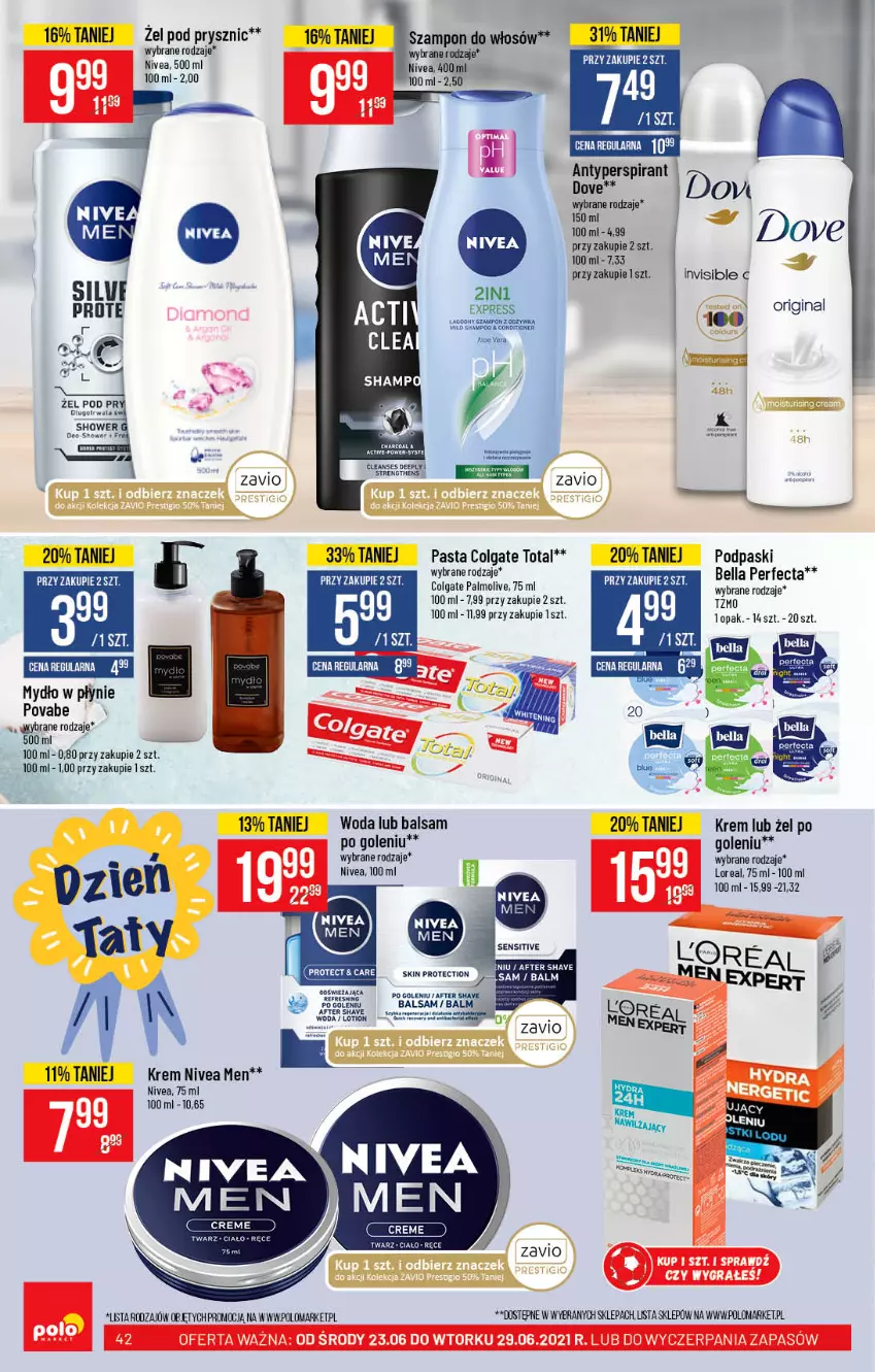 Gazetka promocyjna PoloMarket - Gazetka pomocyjna - ważna 23.06 do 29.06.2021 - strona 42 - produkty: Antyperspirant, Bell, Bella, Colgate, Colgate Total, Dove, Gin, Gra, LG, Mydło, Mydło w płynie, Nivea, Nivea Men, Palmolive, Perfecta, Podpaski, Szampon, Woda