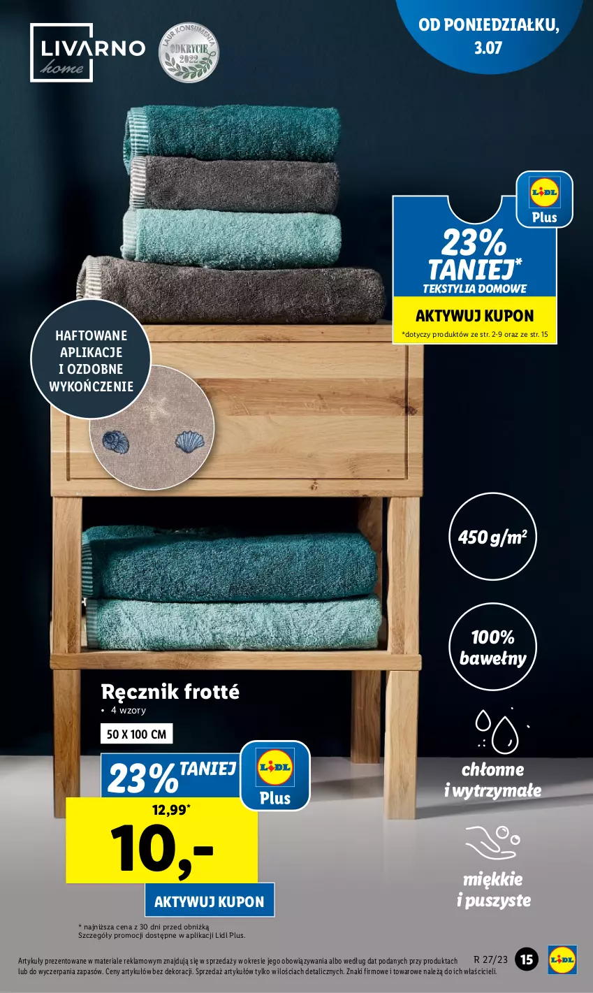 Gazetka promocyjna Lidl - GAZETKA - ważna 03.07 do 08.07.2023 - strona 15 - produkty: Ręcznik