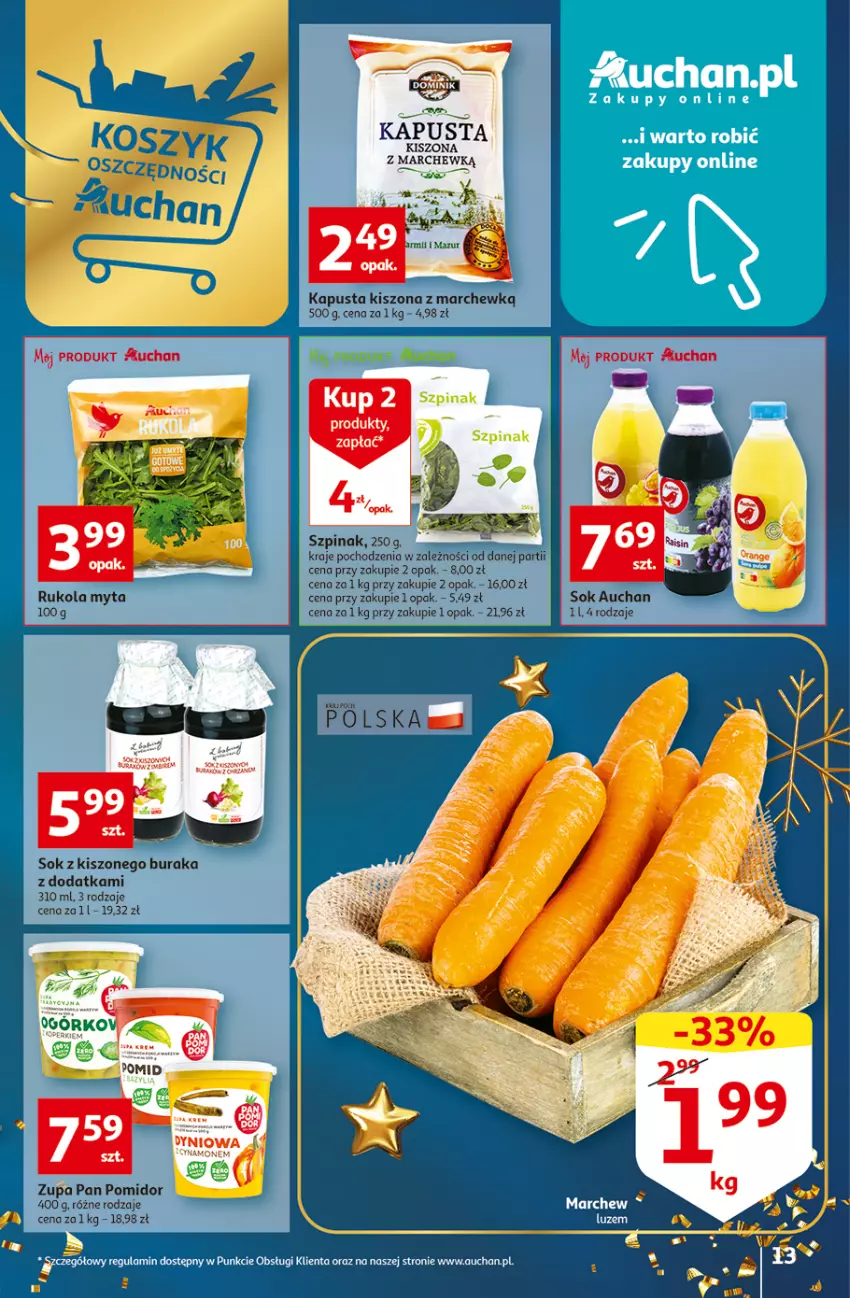 Gazetka promocyjna Auchan - Gazetka Koszyk Oszczędności Auchan Hipermarkety - ważna 17.11 do 23.11.2022 - strona 13 - produkty: Anew, Rukola, Sok, Szpinak, Zupa