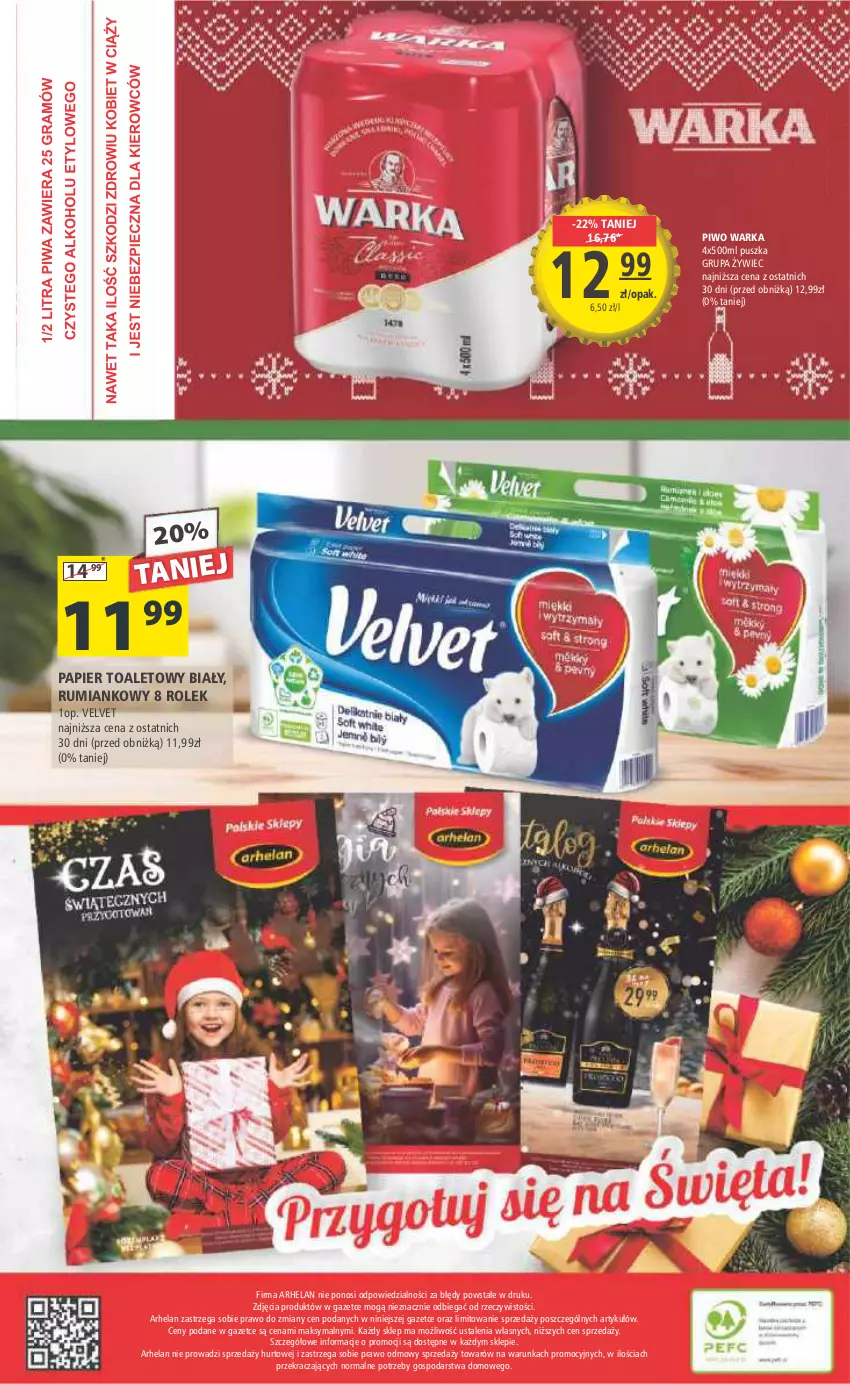 Gazetka promocyjna Arhelan - Gazetka - ważna 01.12 do 10.12.2023 - strona 24 - produkty: Papier, Papier toaletowy, Piwo, Rum, Velvet, Warka