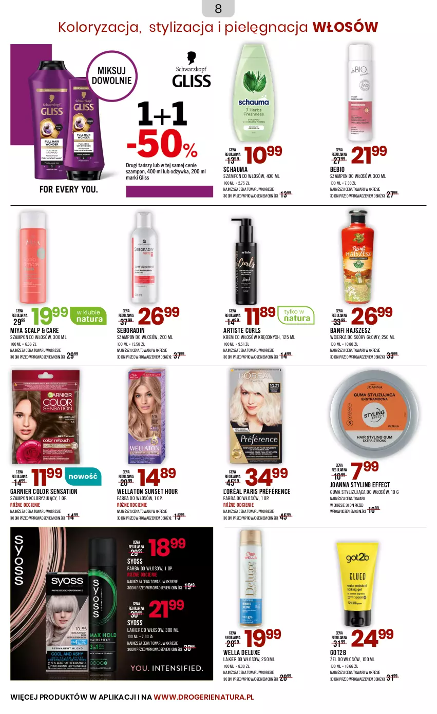 Gazetka promocyjna Drogerie Natura - Gazetka Drogerie Natura - ważna 23.05 do 04.06.2025 - strona 8 - produkty: Fa, Farba do włosów, Garnier, Got2b, Joanna, Joanna styling, Lakier, Lakier do włosów, Pielęgnacja włosów, Sati, Schauma, Seboradin, Syoss, Szampon, Wella