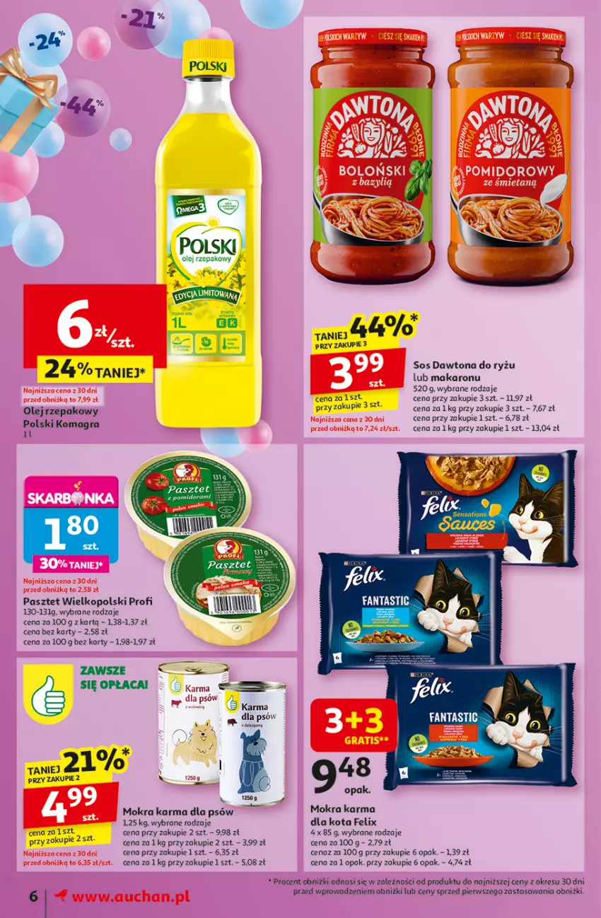 Gazetka promocyjna Auchan - Te URODZINY są NAJ Moje - ważna 30.04 do 07.05.2025 - strona 8 - produkty: Dawtona, Felix, Gra, Makaron, Mokra karma, Olej, Olej rzepakowy, Pasztet, Ryż, Sos