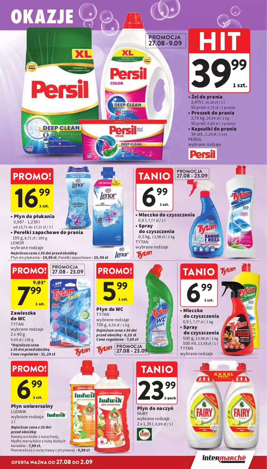 Gazetka promocyjna Intermarche - Gazetka promocyjna - ważna 27.08 do 02.09.2026 - strona 39 - produkty: Fa, Fairy, Kapsułki do prania, Lenor, Ludwik, Mars, Mleczko, Mydło, Perełki zapachowe, Persil, Płyn do płukania, Płyn do wc, Proszek do prania, Spray do czyszczenia, Tytan, Zawieszka do wc