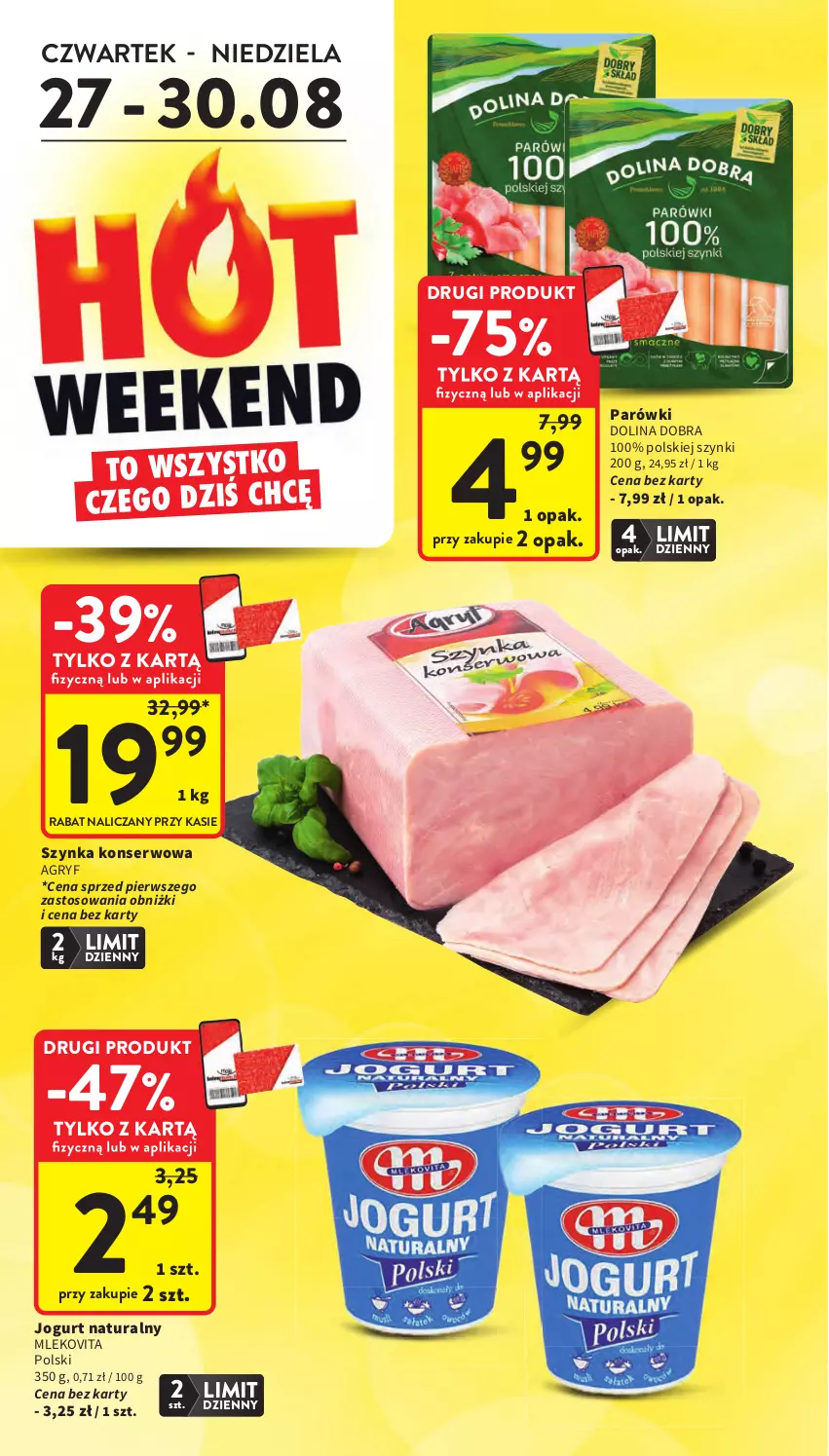 Gazetka promocyjna Intermarche - Gazetka promocyjna - ważna 27.08 do 02.09.2026 - strona 4 - produkty: Gry, Jogurt, Jogurt naturalny, Mleko, Mlekovita, Parówki, Ser, Szynka, Szynka konserwowa