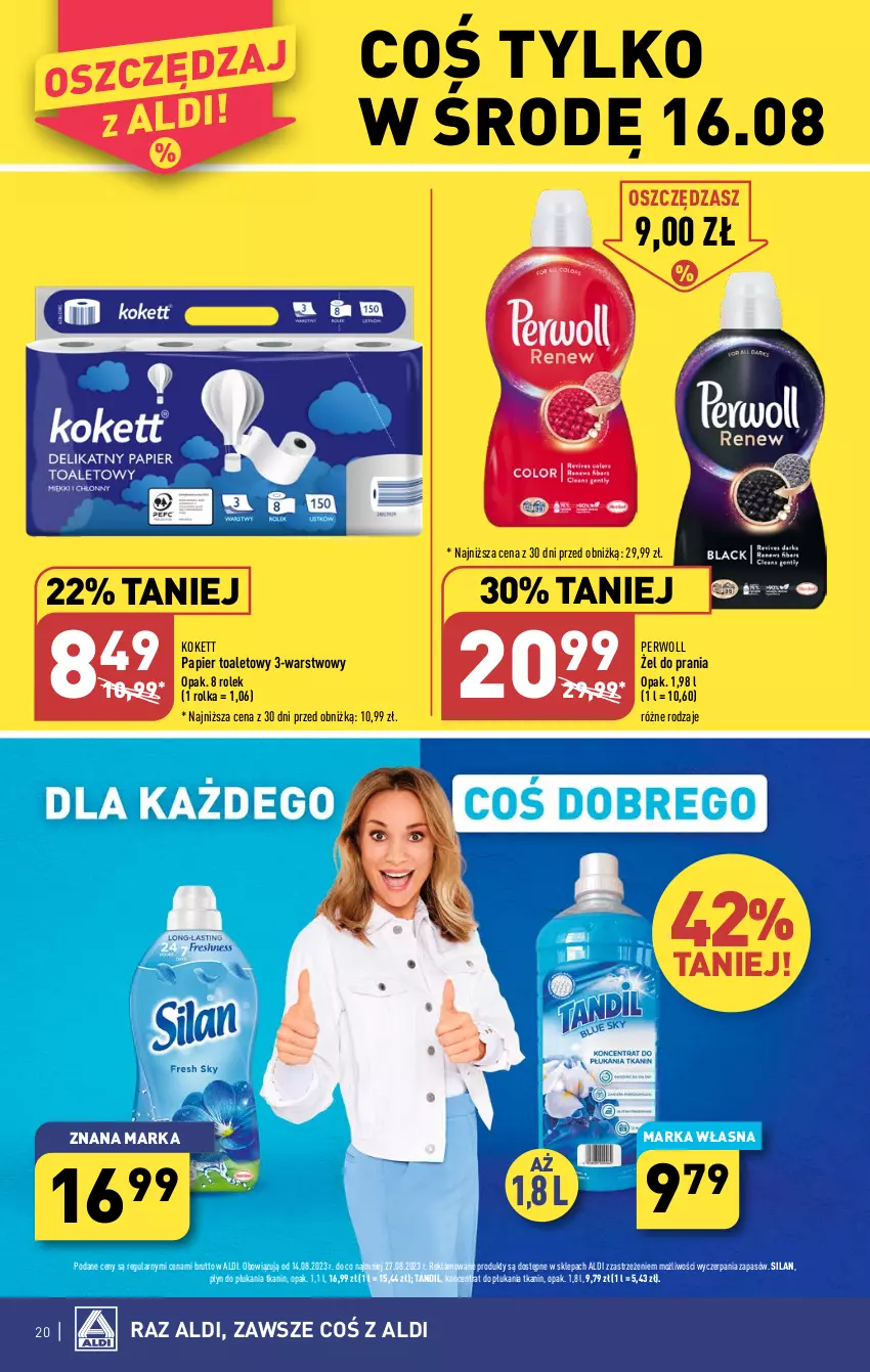 Gazetka promocyjna Aldi - Pełna oferta - ważna 07.08 do 12.08.2023 - strona 20 - produkty: Papier, Papier toaletowy, Perwoll, Płyn do płukania, Silan