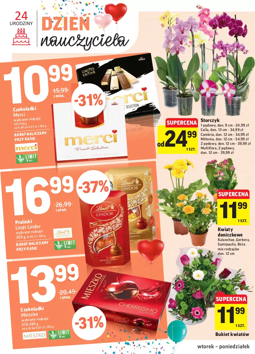 Gazetka promocyjna Intermarche - Gazetka promocyjna - ważna 12.10 do 18.10.2021 - strona 30 - produkty: Bukiet, Flora, Gerber, Kalanchoe, Lindor, Lindt, Merci, Róża, Storczyk