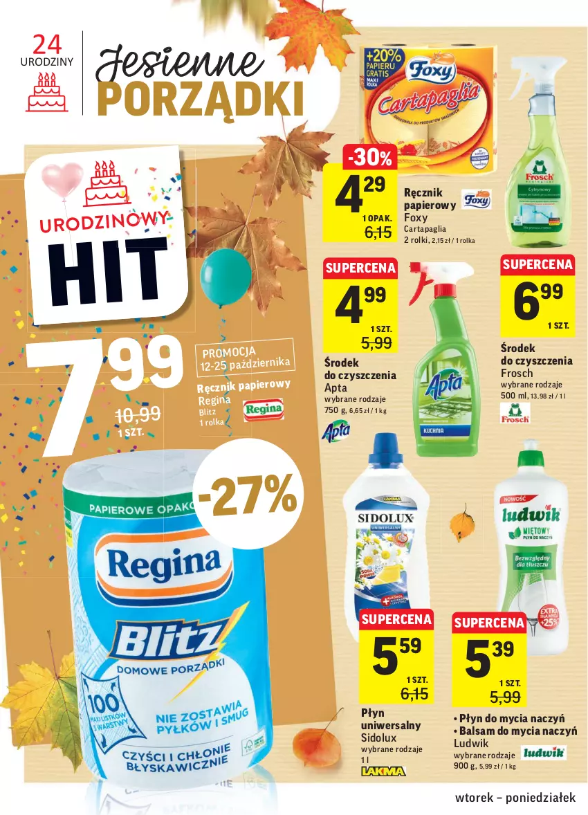 Gazetka promocyjna Intermarche - Gazetka promocyjna - ważna 12.10 do 18.10.2021 - strona 42 - produkty: Balsam do mycia naczyń, Do mycia naczyń, Foxy, Frosch, Gin, Ludwik, Papier, Płyn do mycia, Płyn do mycia naczyń, Por, Ręcznik, Rolki, Sidolux