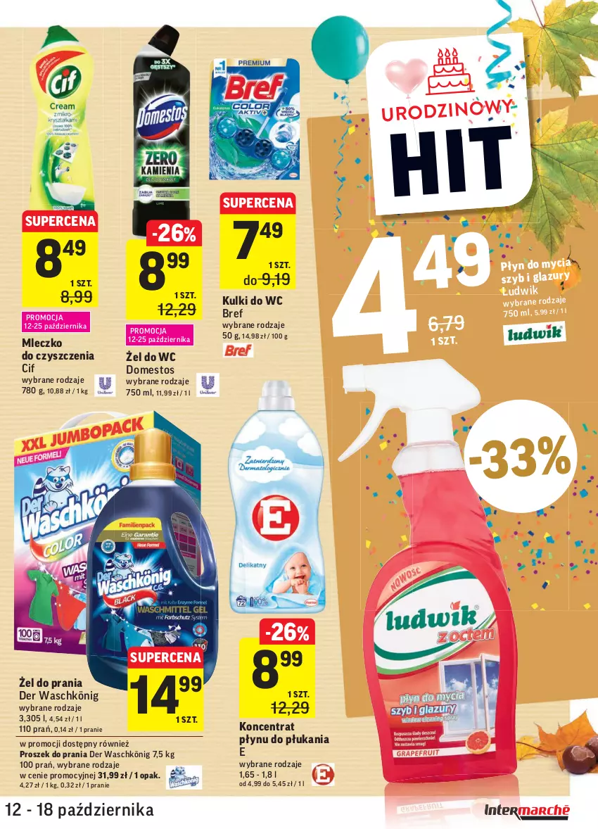 Gazetka promocyjna Intermarche - Gazetka promocyjna - ważna 12.10 do 18.10.2021 - strona 43 - produkty: Bref, Cif, Domestos, König, Kulki do wc, Lazur, Ludwik, Mleczko, Proszek do prania