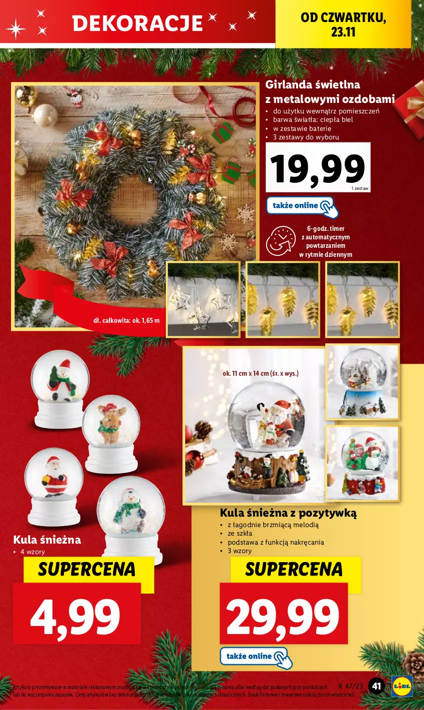 Gazetka promocyjna Lidl - GAZETKA - ważna 20.11 do 25.11.2023 - strona 45 - produkty: Girlanda, Kula śnieżna, Ozdoba