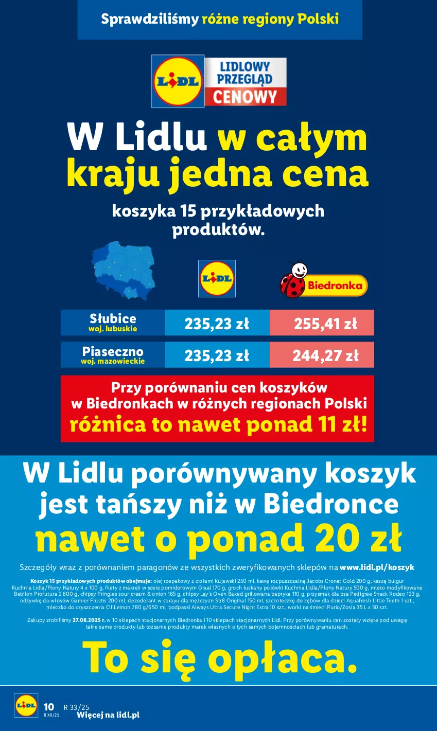 Gazetka promocyjna Lidl - GAZETKA - ważna 22.09 do 24.09.2025 - strona 14 - produkty: Always, Always Ultra, Aquafresh, BEBILON, BIC, Bulgur, Chipsy, Cif, Dezodorant, Dzieci, Fructis, Garnier, Gin, Gra, Graal, Grill, Groch, Jacobs, Kosz, Kuchnia, Kujawski, Lay’s, LG, Mleczko, Mleko, Mleko modyfikowane, Olej, Olej rzepakowy, Papryka, Pedigree, Podpaski, Por, Pringles, Przysmak dla psa, Pur, Rama, Sos, Str8, Worki na śmiec, Worki na śmieci