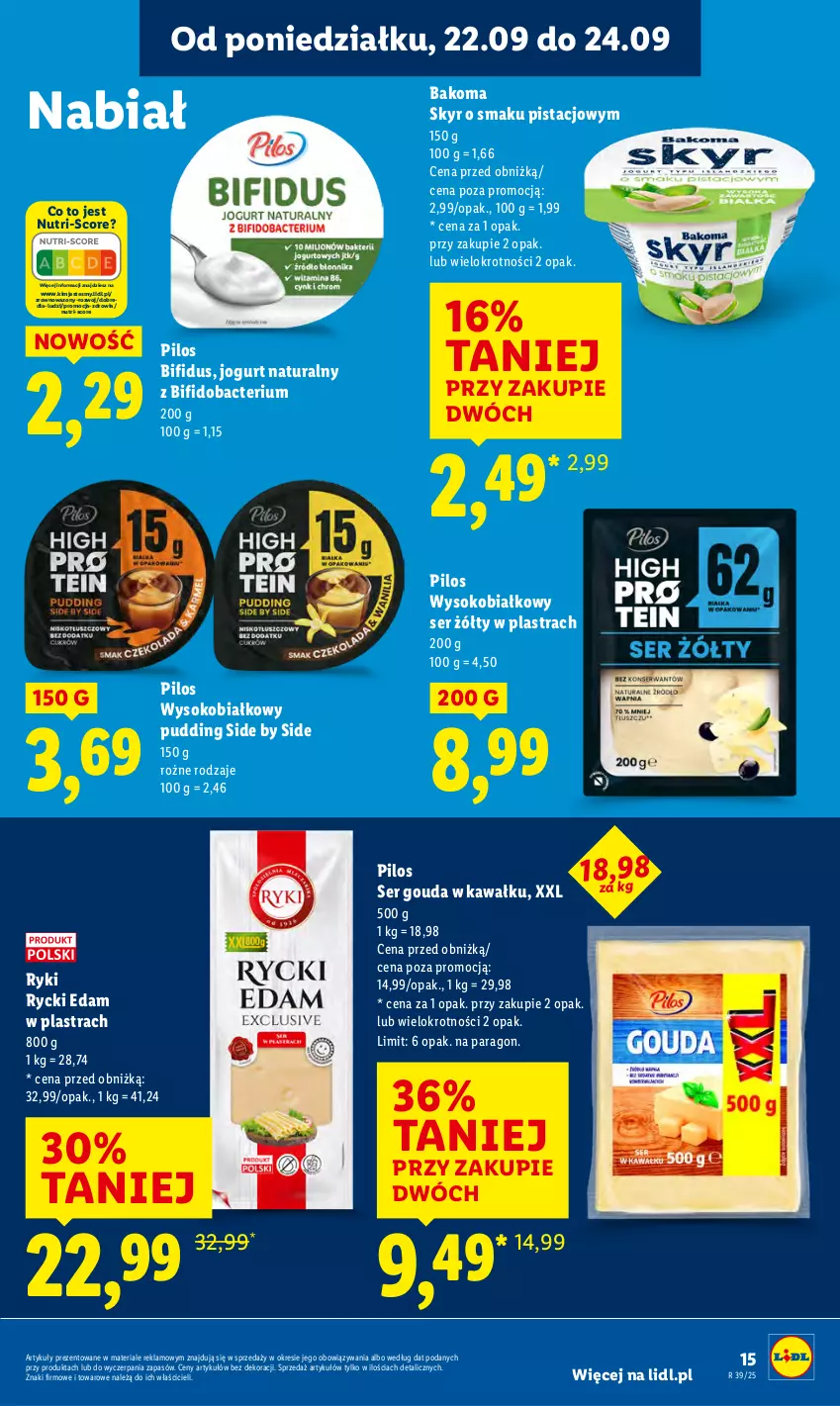 Gazetka promocyjna Lidl - GAZETKA - ważna 22.09 do 24.09.2025 - strona 21 - produkty: Bakoma, Edam, Gouda, Jogurt, Jogurt naturalny, Kawa, Pilos, Pudding, Rycki Edam, Ser, Sok, Wazon