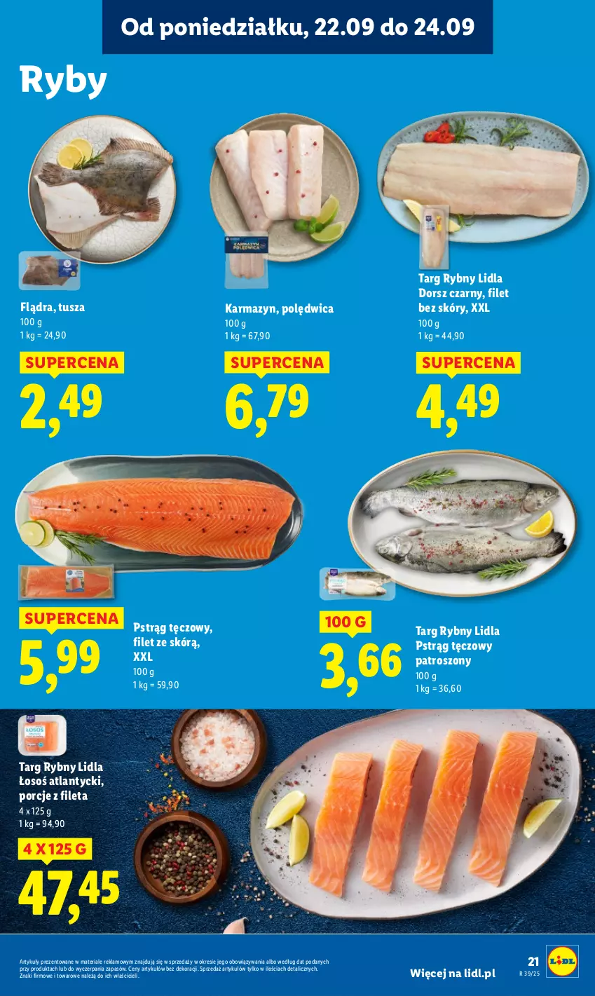 Gazetka promocyjna Lidl - GAZETKA - ważna 22.09 do 24.09.2025 - strona 27 - produkty: Dorsz, Polędwica, Por, Pstrąg, Pstrąg tęczowy, Tusz