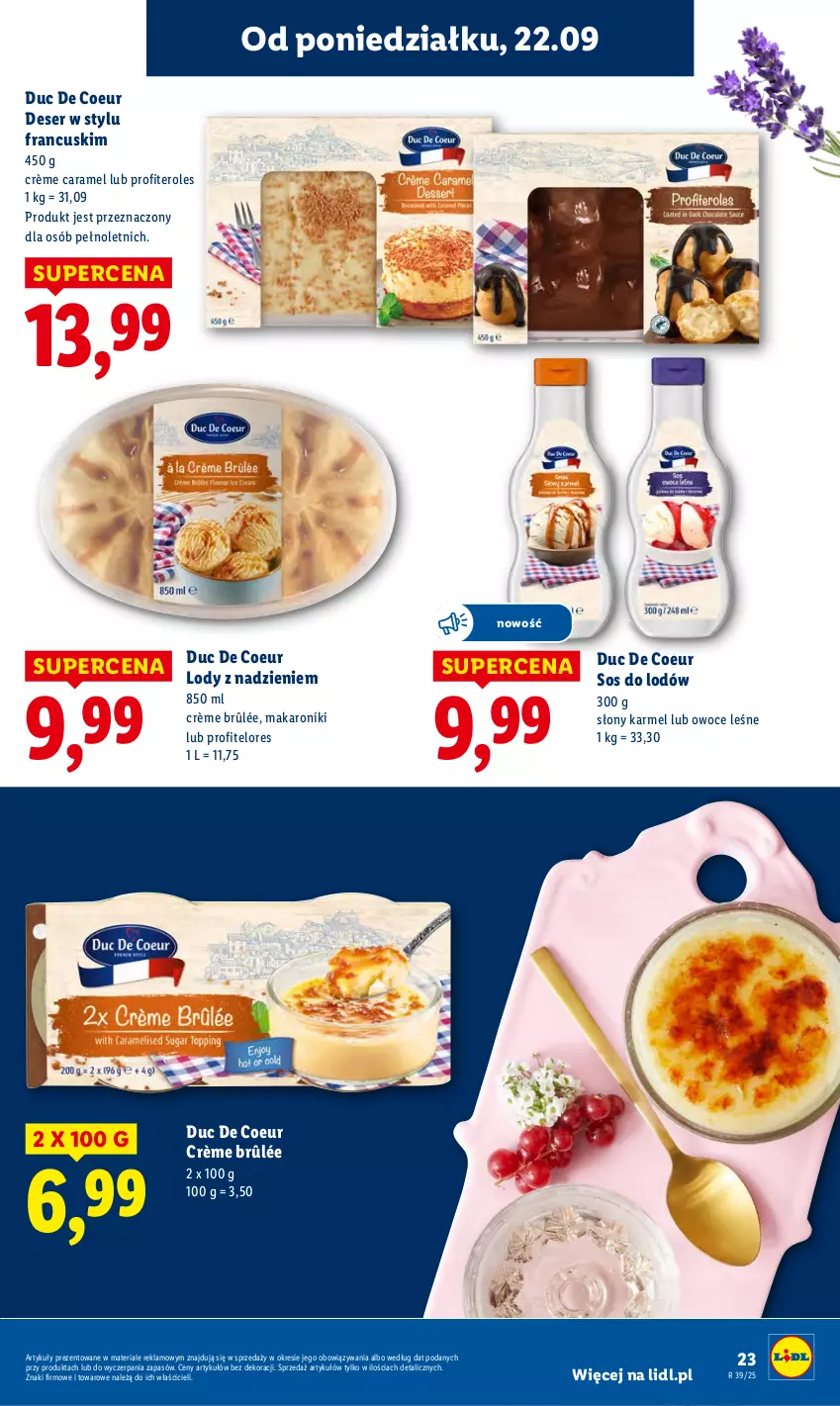 Gazetka promocyjna Lidl - GAZETKA - ważna 22.09 do 24.09.2025 - strona 29 - produkty: Crème brûlée, Deser, Lody, Makaron, Owoce, Ser, Sos