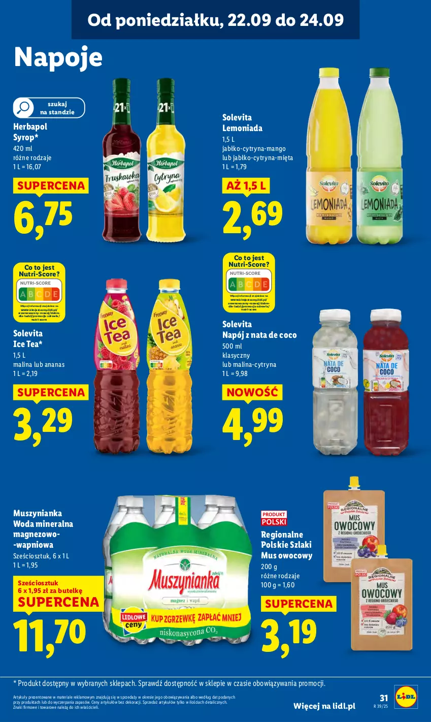 Gazetka promocyjna Lidl - GAZETKA - ważna 22.09 do 24.09.2025 - strona 37 - produkty: Ananas, Herbapol, Ice tea, Lemoniada, Magnez, Mango, Mięta, Mus, Muszynianka, Napój, Napoje, Syrop, Wazon, Woda, Woda mineralna