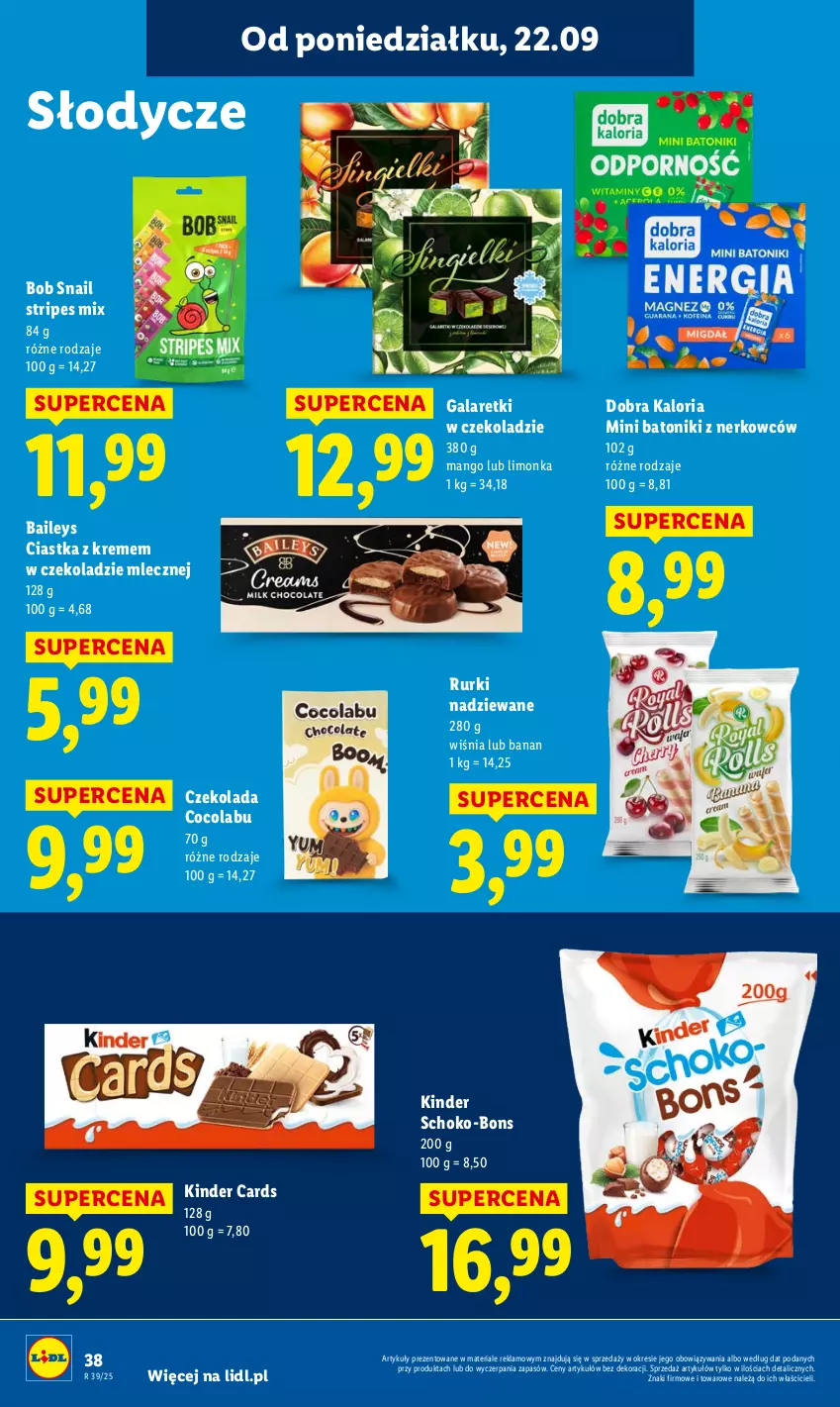 Gazetka promocyjna Lidl - GAZETKA - ważna 22.09 do 24.09.2025 - strona 46 - produkty: Baton, Ciastka, Czekolada, Gala, Galaretki, Kinder, Limonka, Mango, Rurki, Tonik