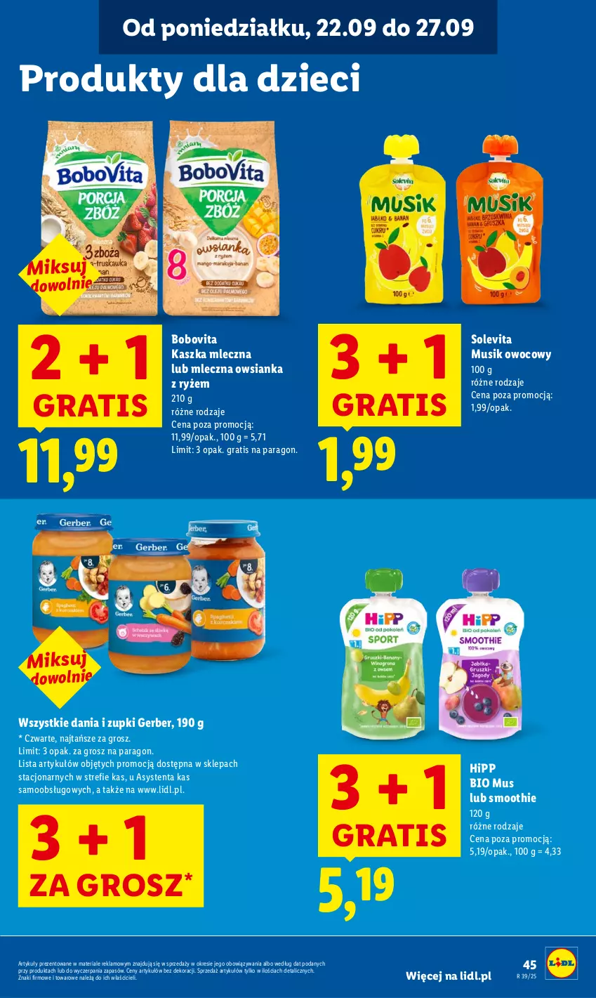 Gazetka promocyjna Lidl - GAZETKA - ważna 22.09 do 24.09.2025 - strona 57 - produkty: BoboVita, Dzieci, Gerber, Gra, HiPP, Hipp Bio, Mus, Owsianka, Ryż, Smoothie