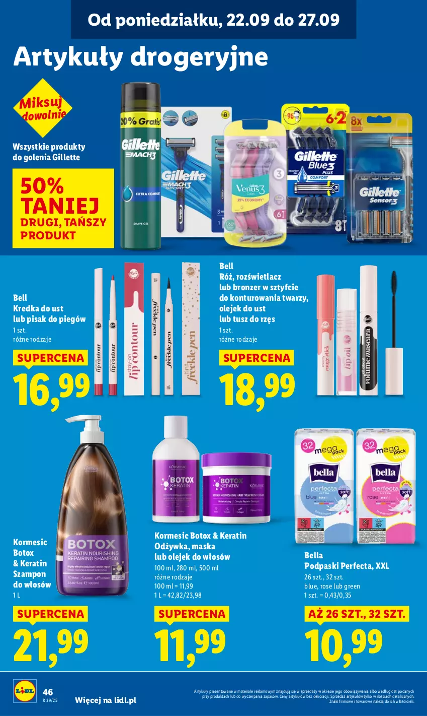 Gazetka promocyjna Lidl - GAZETKA - ważna 22.09 do 24.09.2025 - strona 58 - produkty: Bell, Bella, Bronzer, Gillette, Kredka, Maska, Odżywka, Olej, Perfecta, Podpaski, Rozświetlacz, Szampon, Tusz