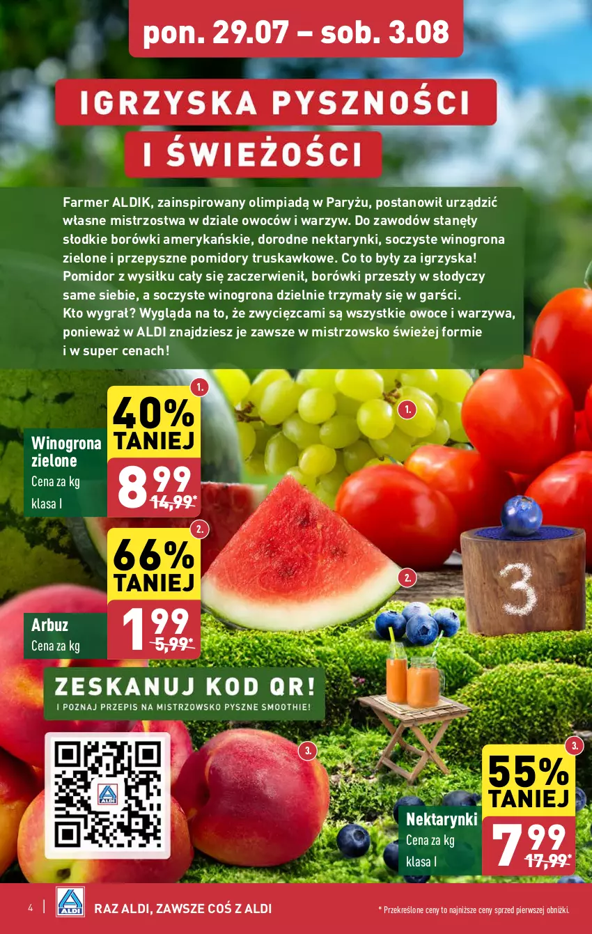 Gazetka promocyjna Aldi - Pełna oferta - ważna 29.07 do 03.08.2024 - strona 4 - produkty: Arbuz, Fa, Gra, Nektar, Owoce, Pomidory, Ryż, Warzywa, Wino, Winogrona