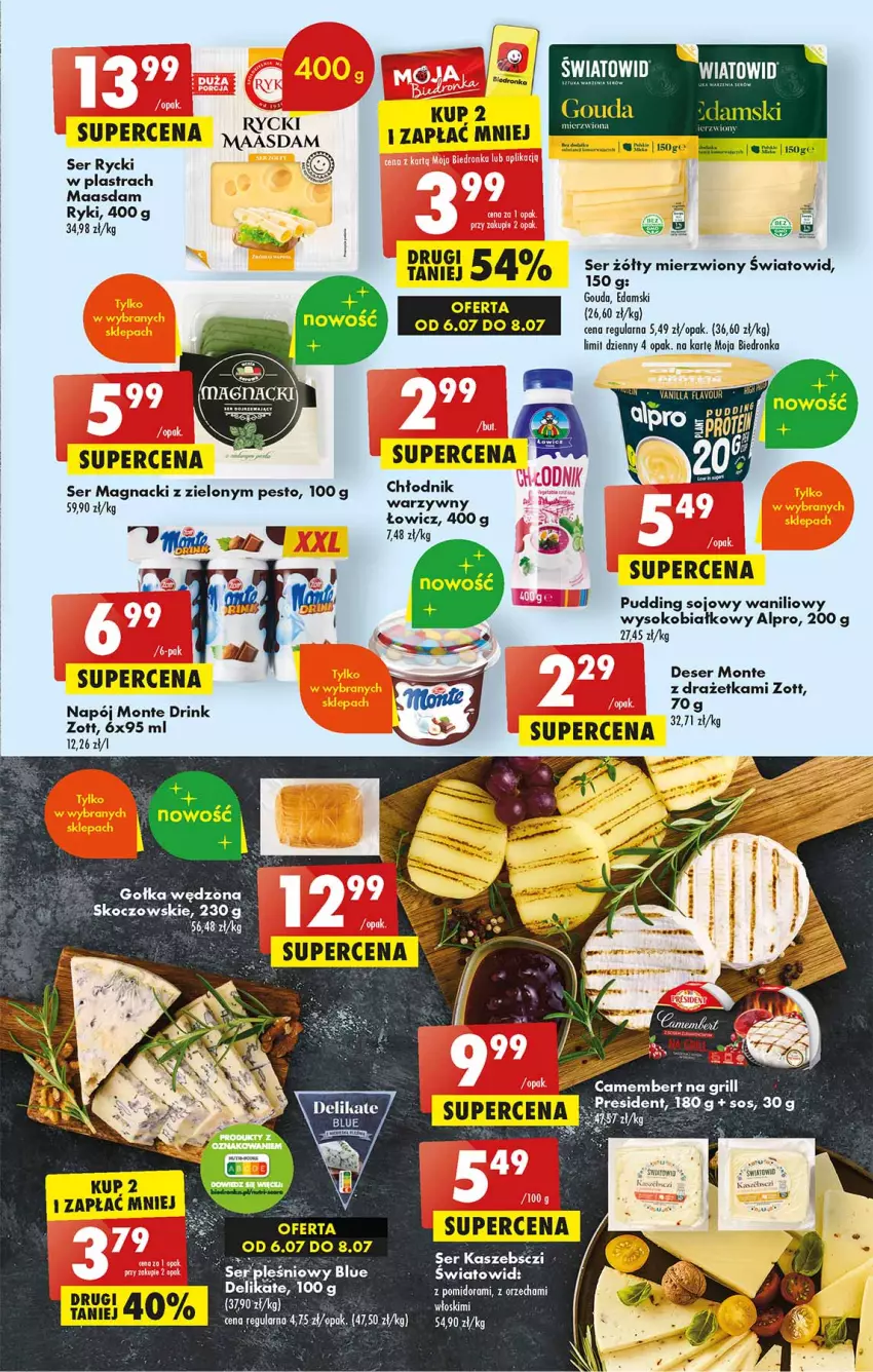 Gazetka promocyjna Biedronka - Od czwartku - ważna 06.07 do 12.07.2023 - strona 35 - produkty: Alpro, Deser, Edam, Gouda, Koc, Maasdam, Monte, Napój, Noż, Pesto, Pudding, Ser, Sos, Zott