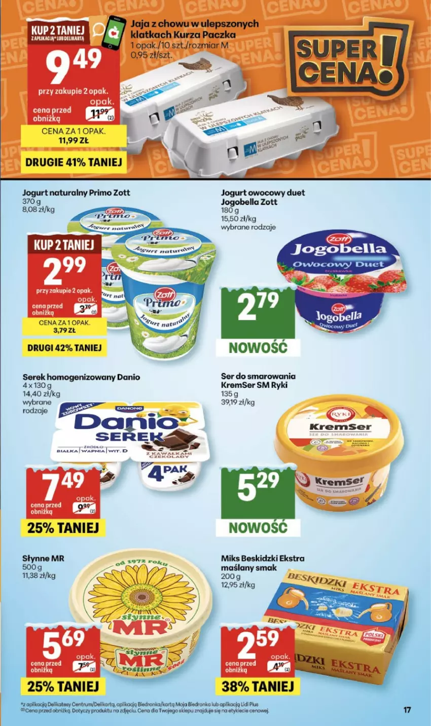 Gazetka promocyjna Delikatesy Centrum - Franczyza DC04 Czwartek - ważna 22.01 do 28.01.2026 - strona 17 - produkty: Bell, Bella, Beskidzki, Danio, Jaja, Jogobella, Jogurt, Jogurt naturalny, Jogurt owocowy, LG, Ser, Serek, Serek homogenizowany, Słynne, STP, Zott