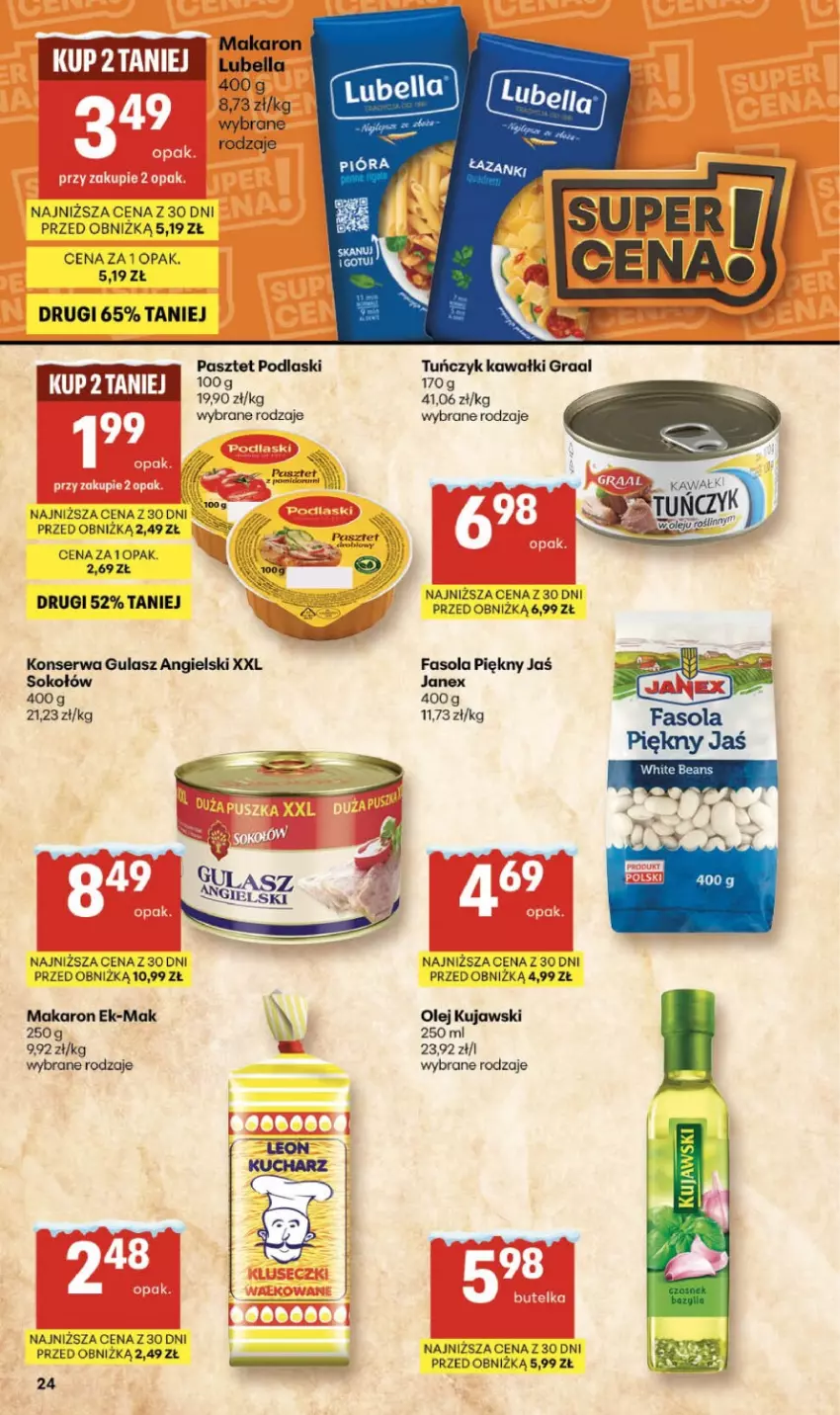Gazetka promocyjna Delikatesy Centrum - Franczyza DC04 Czwartek - ważna 22.01 do 28.01.2026 - strona 24 - produkty: Fa, Fasola, Gra, Graal, Kawa, Kujawski, Makaron, Olej, Pasztet, Podlaski, Ser, Sok, Sokołów, Tuńczyk