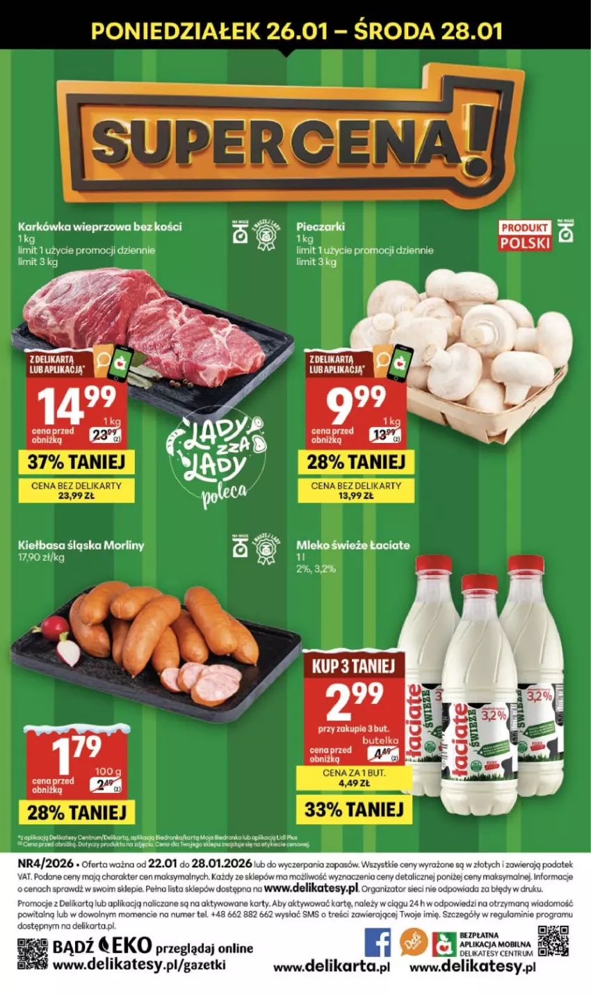 Gazetka promocyjna Delikatesy Centrum - Franczyza DC04 Czwartek - ważna 22.01 do 28.01.2026 - strona 40 - produkty: Gra, Karkówka wieprzowa, Kiełbasa, Kiełbasa śląska, Koc, Mleko, Mobil, Morliny, Rum