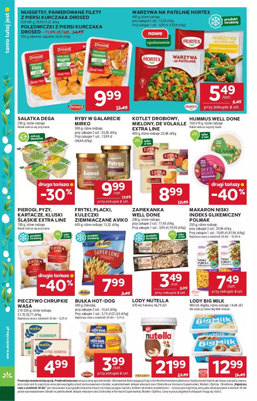 Gazetka promocyjna Stokrotka - Supermarket - ważna 19.03 do 25.03.2026 - strona 36 - produkty: Algida, Big Milk, Bułka, Chrupki, Dega, Ferrero, Frytki, Gala, Hortex, Hummus, Kotlet, Kurczak, Lack, LG, Lody, Makaron, Mięso, Mus, Nutella, Olma, Optima, Owoce, Piec, Pieczywo, Pieczywo chrupkie, Pierogi, Sałat, Sałatka, Warzywa, Wasa, Zapiekanka