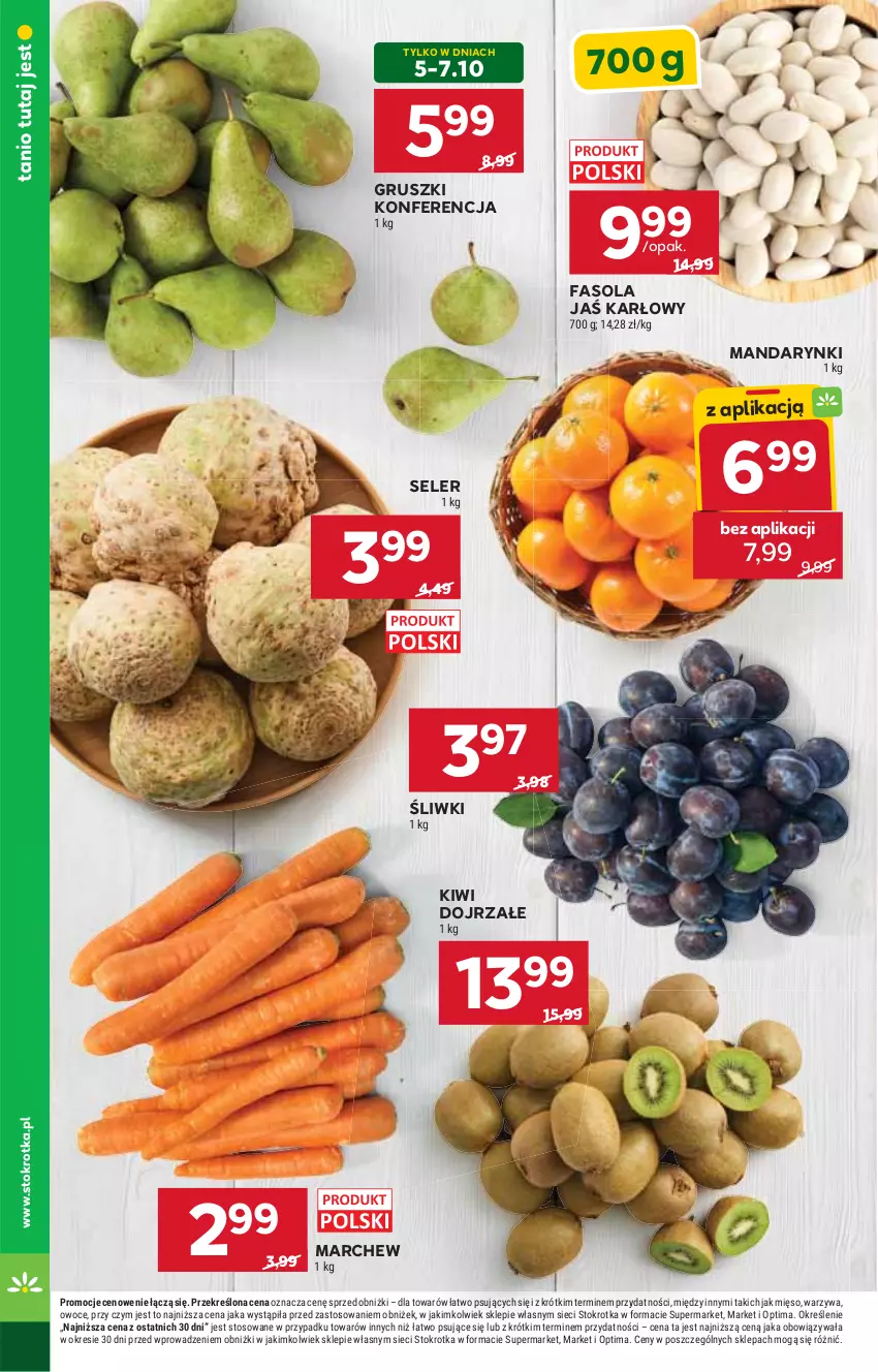 Gazetka promocyjna Stokrotka - Supermarket - ważna 01.10 do 07.10.2026 - strona 12 - produkty: Fa, Fasola, Gruszki, Kiwi, Mandarynki, Mięso, Optima, Owoce, Warzywa