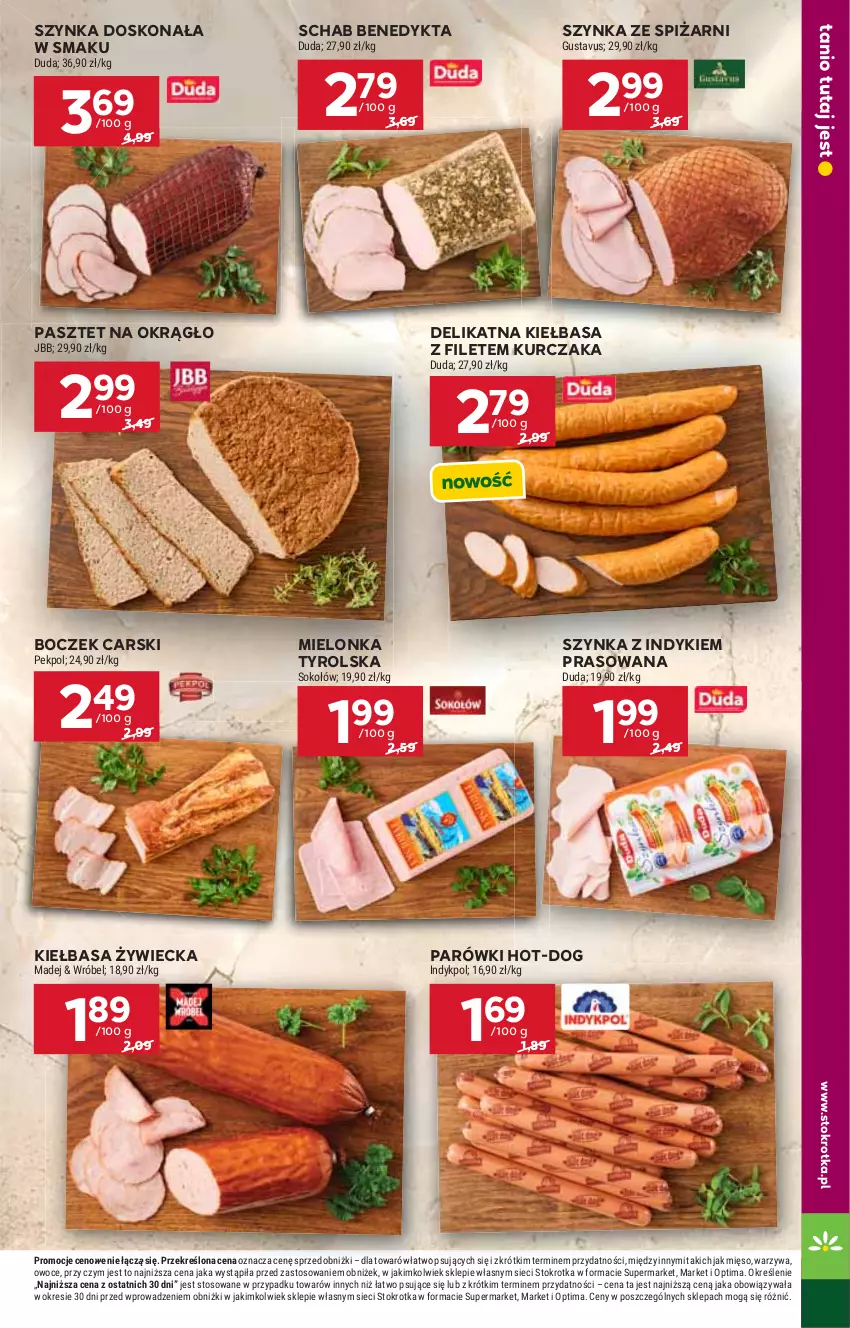 Gazetka promocyjna Stokrotka - Supermarket - ważna 01.10 do 07.10.2026 - strona 17 - produkty: Boczek, Cars, Duda, Kiełbasa, Kurczak, Mielonka tyrolska, Mięso, Optima, Owoce, Parówki, Pasztet, Pekpol, Schab Benedykta, Sok, Sokołów, Szynka, Warzywa