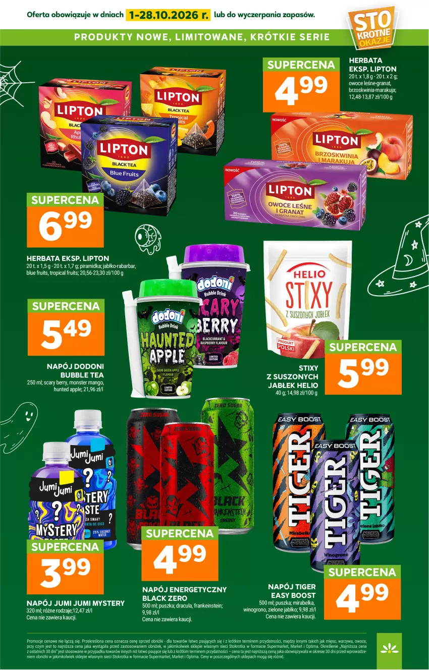 Gazetka promocyjna Stokrotka - Supermarket - ważna 01.10 do 07.10.2026 - strona 29 - produkty: Gra, Granat, Herbata, Lack, Lipton, Mango, Mięso, Napój, Napój energetyczny, Optima, Owoce, Tropical, Warzywa, Wino