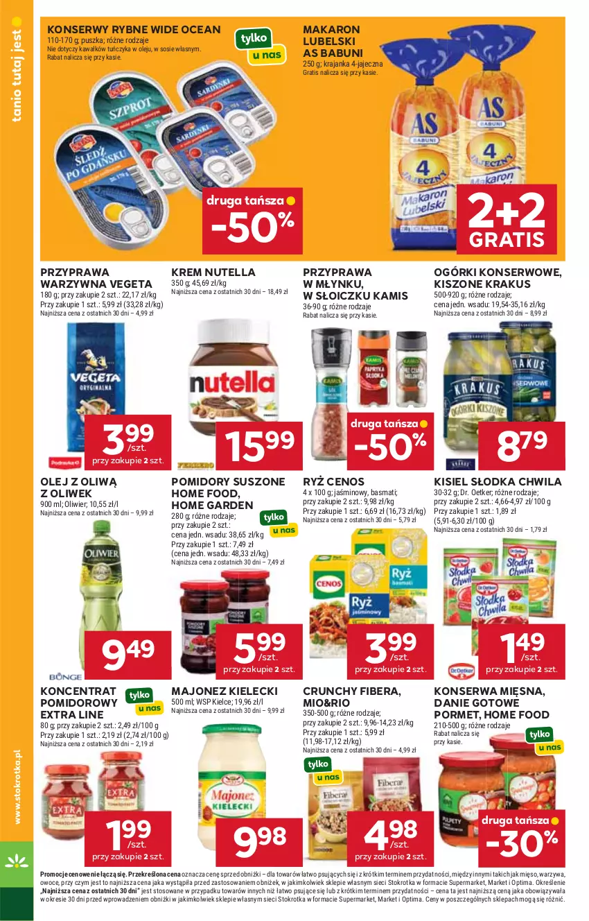 Gazetka promocyjna Stokrotka - Supermarket - ważna 01.10 do 07.10.2026 - strona 32 - produkty: Babuni, Cenos, Danie gotowe, Dr. Oetker, Gra, Kamis, Kawa, Kisiel, Koncentrat pomidorowy, Krakus, Majonez, Makaron, Mięso, Nutella, Ogórki konserwowe, Olej, Optima, Owoce, Pomidory, Por, Ryż, Ser, Słodka Chwila, Sos, Tuńczyk, Vegeta, Warzywa