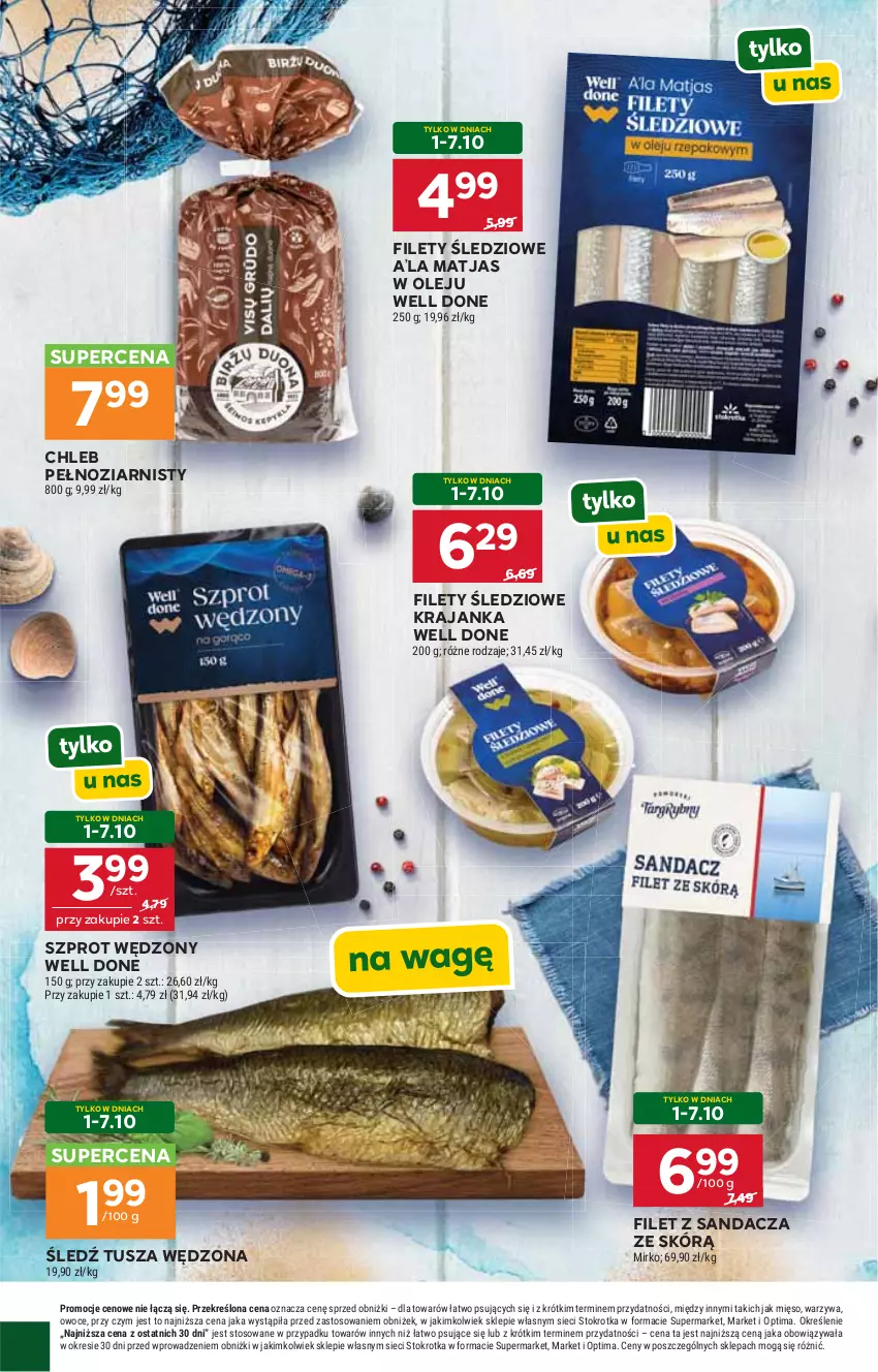 Gazetka promocyjna Stokrotka - Supermarket - ważna 01.10 do 07.10.2026 - strona 36 - produkty: Chleb, Filet z sandacza, Matjas, Mięso, Olej, Optima, Owoce, Sandacz, Szprot, Tusz, Warzywa