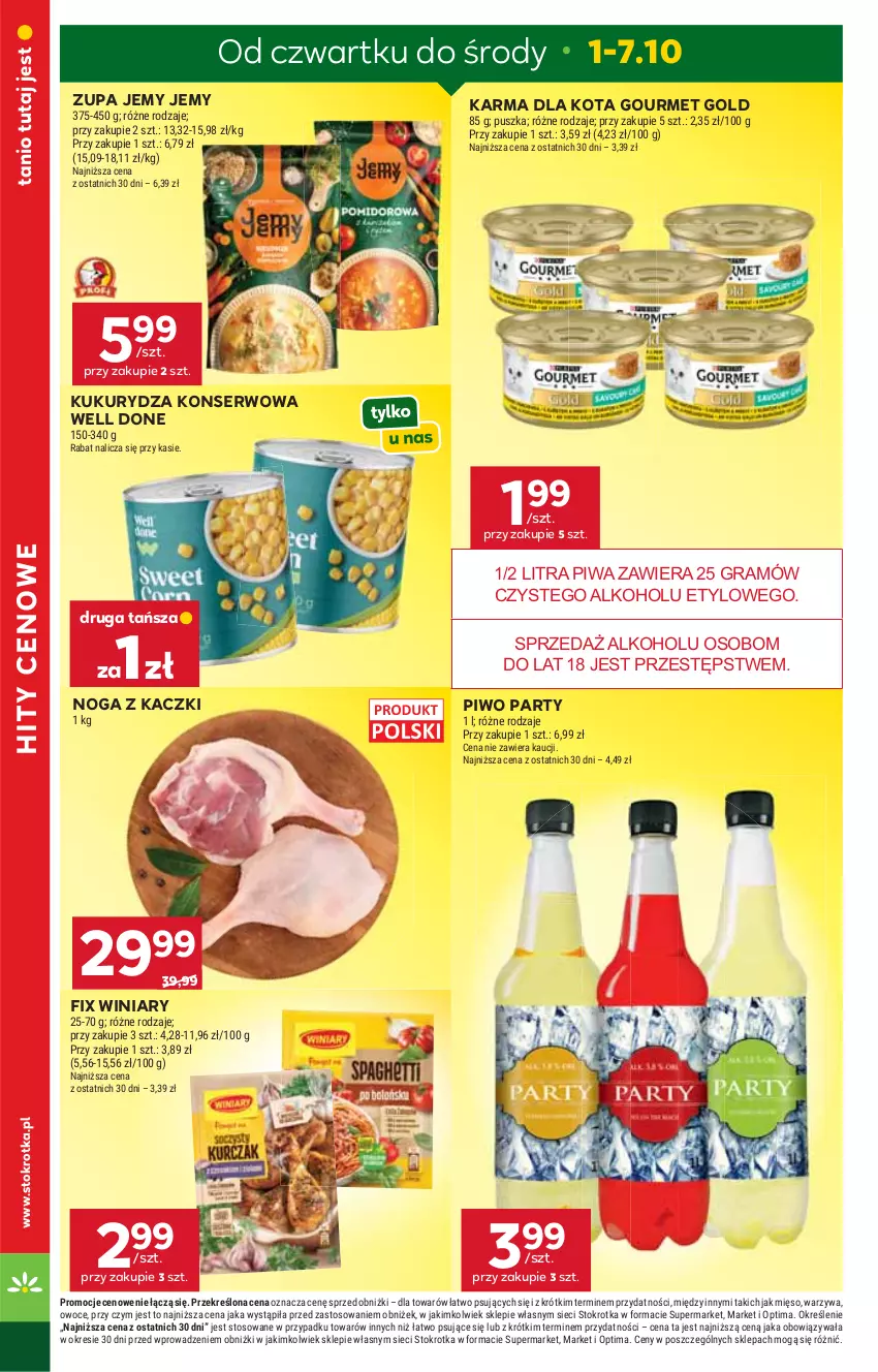 Gazetka promocyjna Stokrotka - Supermarket - ważna 01.10 do 07.10.2026 - strona 4 - produkty: Gourmet Gold, Gra, Kukurydza, Kukurydza konserwowa, Mięso, Noga z kaczki, Optima, Owoce, Piwa, Piwo, Ser, Warzywa, Winiary, Zupa