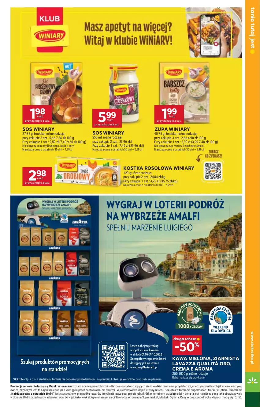 Gazetka promocyjna Stokrotka - Supermarket - ważna 01.10 do 07.10.2026 - strona 7 - produkty: Gin, Gra, Kawa, Kawa mielona, Lavazza, Mięso, Optima, Owoce, Ser, Sos, Torebka, Warzywa, Winiary, Zupa