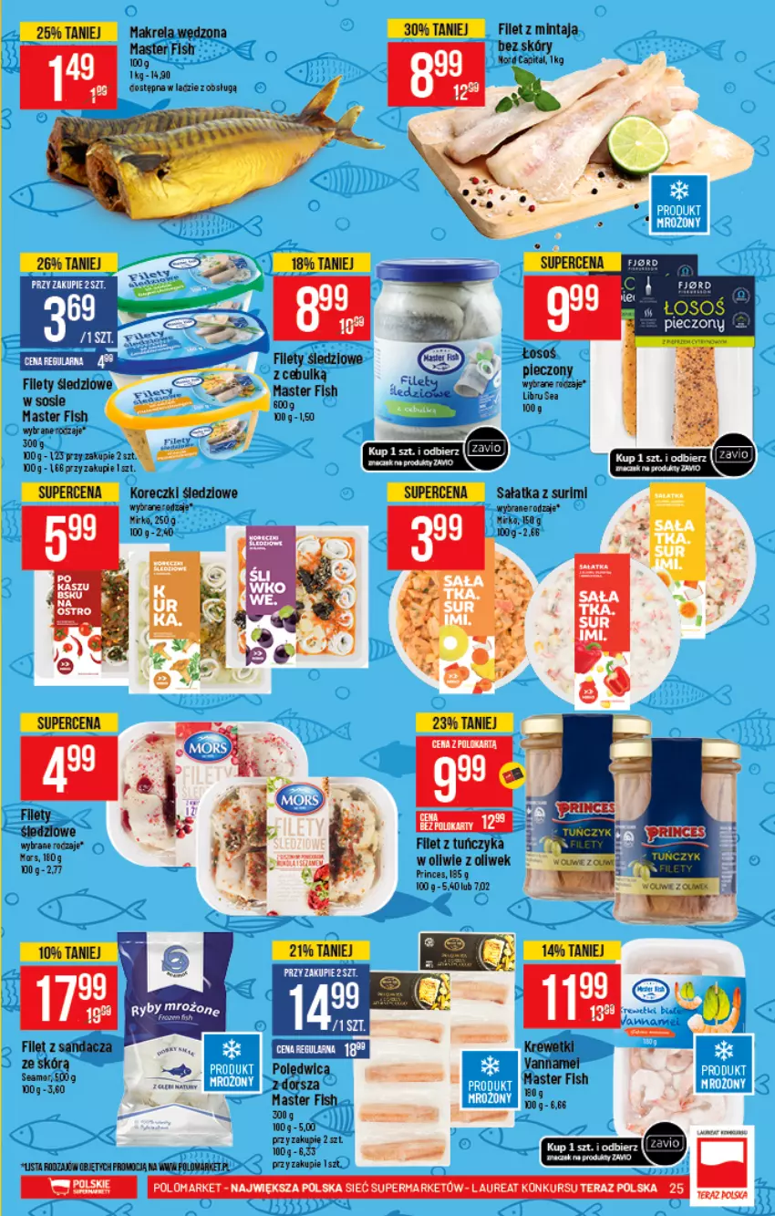 Gazetka promocyjna PoloMarket - Gazetka promocyjna - ważna 28.04 do 04.05.2021 - strona 25 - produkty: Filet z mintaja, Koreczki śledziowe, Laur, Mars, Mintaj, Piec, Sałat, Sałatka, Sandacz, Sos, Surimi, Tera, Tuńczyk