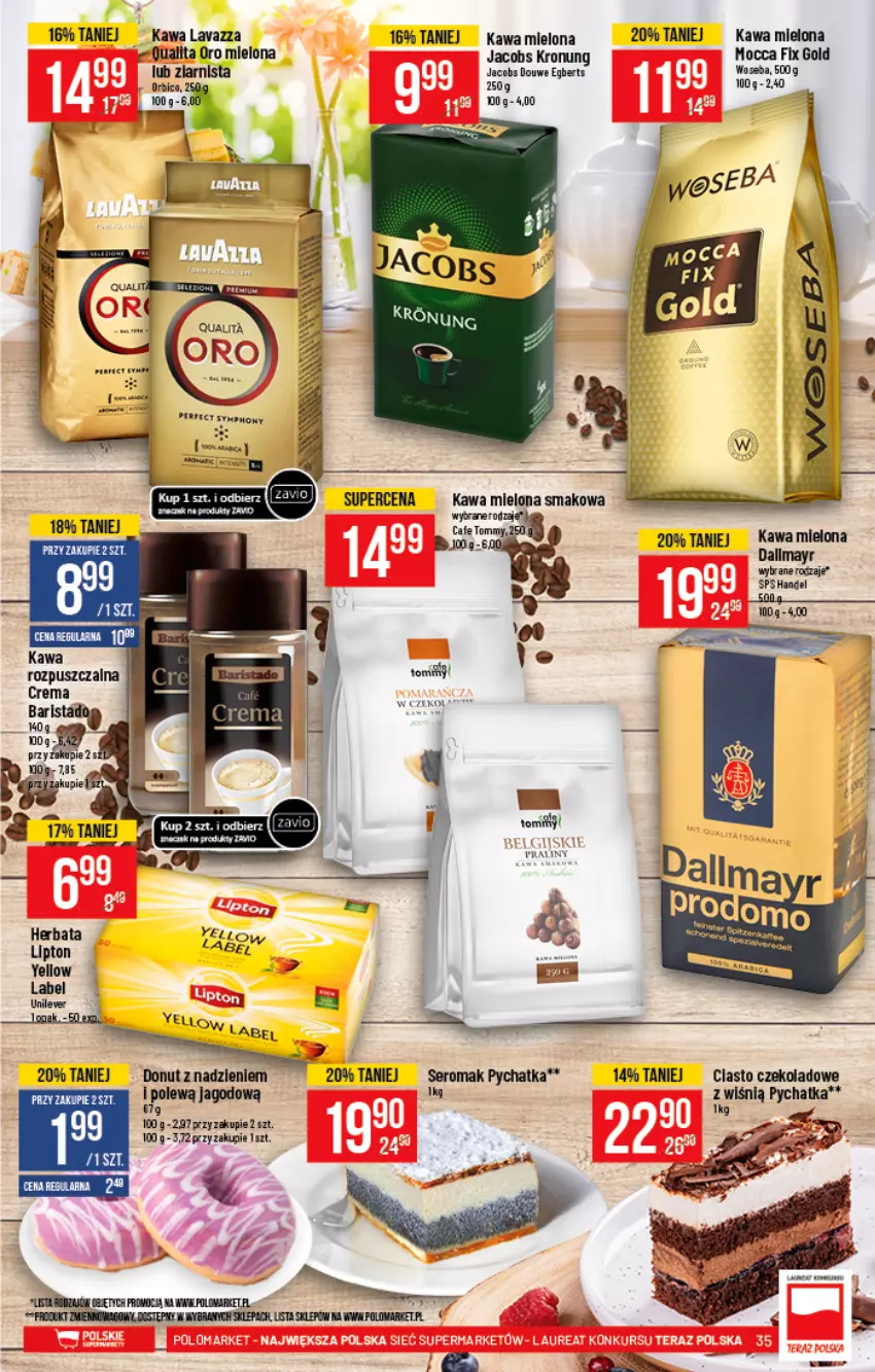 Gazetka promocyjna PoloMarket - Gazetka promocyjna - ważna 28.04 do 04.05.2021 - strona 35 - produkty: BIC, Ciasto czekoladowe, Dallmayr, Donut, Herbata, Jacobs, Kawa, Kawa mielona, Lavazza, LG, Lipton, Mocca Fix Gold, Ser, Woseba