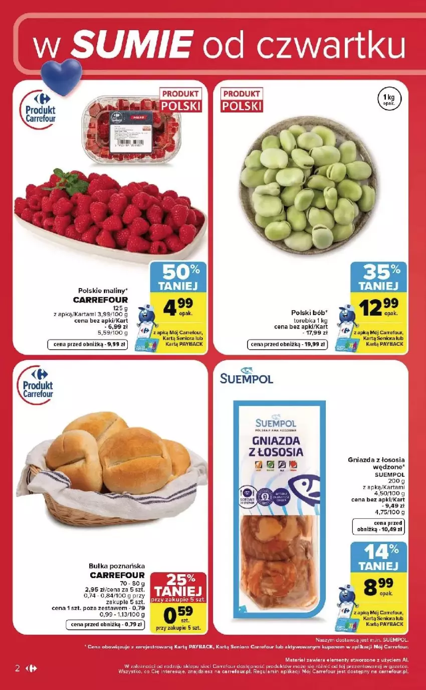 Gazetka promocyjna Carrefour - Gazetka Carrefour, Market w SUMIE od czwartku WEEKEND OKAZJI - ważna 02.07 do 04.07.2026 - strona 2 - produkty: Bułka, Maliny, Sos, Suempol, Torebka