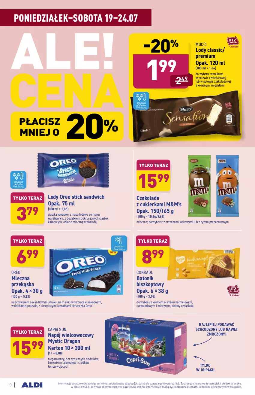 Gazetka promocyjna Aldi - ważna 19.07 do 24.07.2021 - strona 10 - produkty: Baton, Ciastka, Cukier, Czekolada, Kakao, Kawa, Lody, Napój, Oreo, Ryż, Ser, Stek, Tera, Tonik