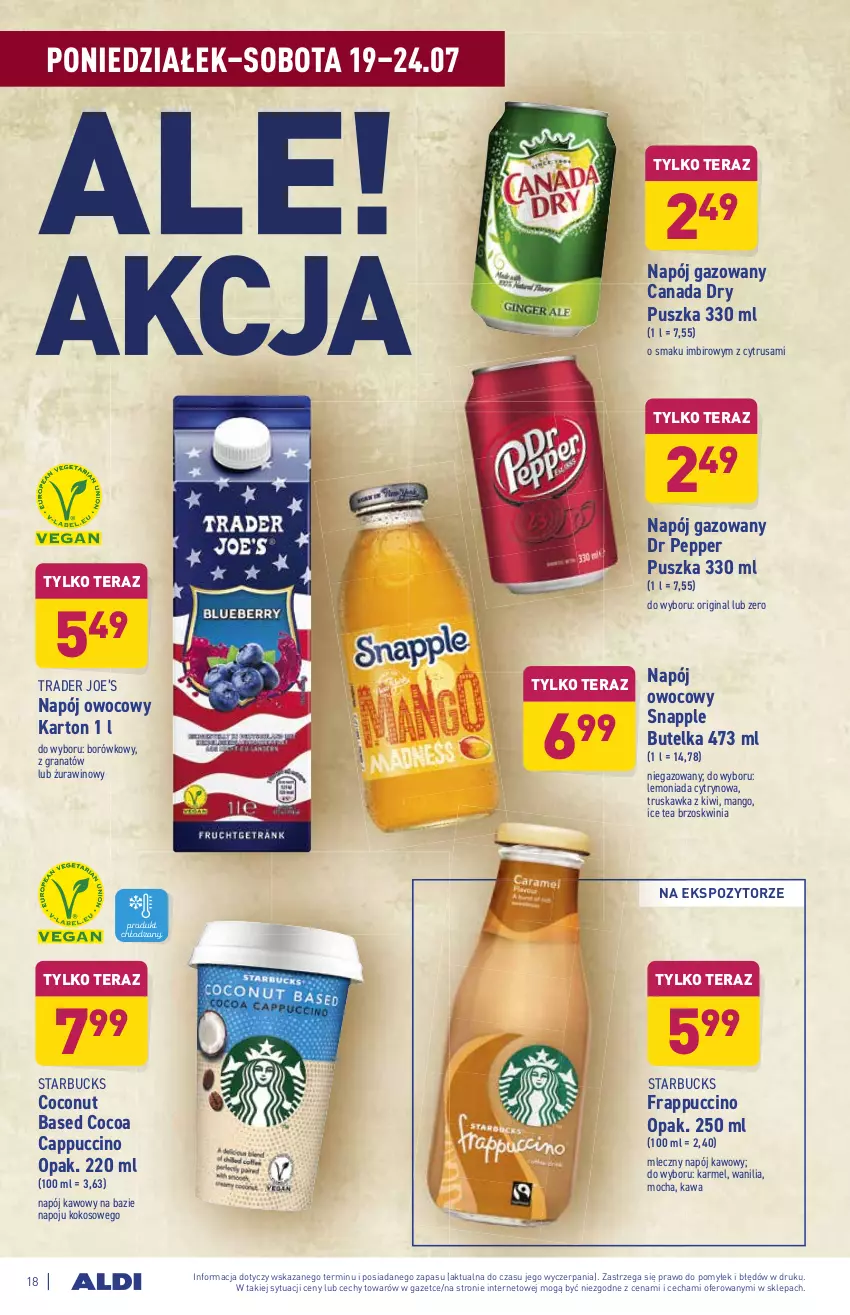 Gazetka promocyjna Aldi - ważna 19.07 do 24.07.2021 - strona 18 - produkty: Cappuccino, Gin, Gra, Granat, Ice tea, Imbir, Kawa, Kiwi, Kokos, Lemoniada, Mango, Napój, Napój gazowany, Tera, Wino