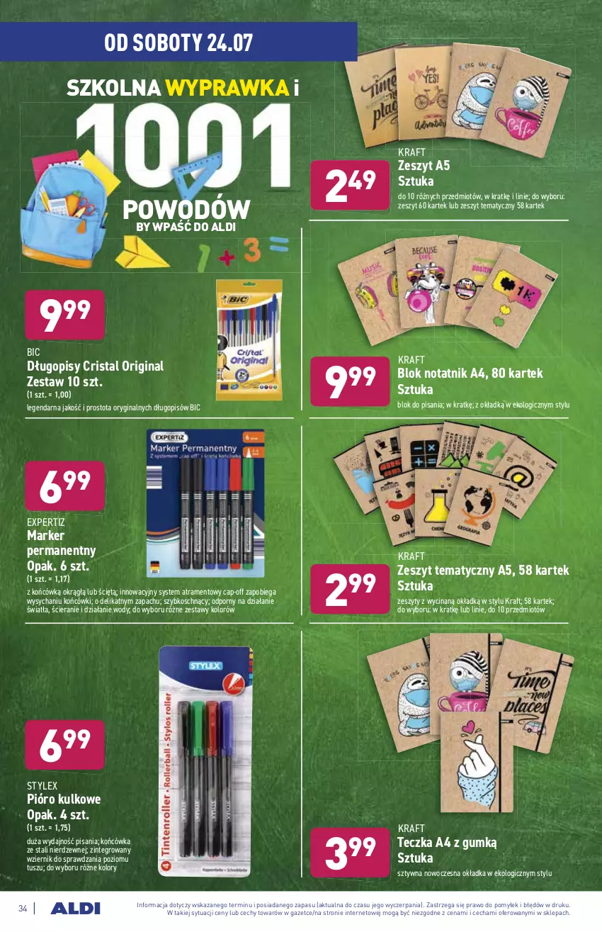 Gazetka promocyjna Aldi - ważna 19.07 do 24.07.2021 - strona 34 - produkty: BIC, Długopis, Gin, Marker, Por, Tusz