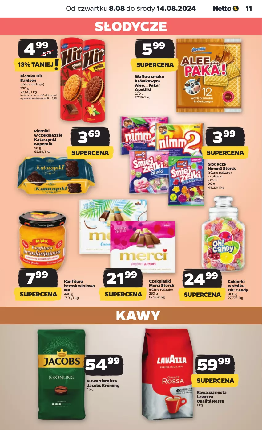 Gazetka promocyjna Netto - Od Czwartku - ważna 08.08 do 14.08.2024 - strona 11 - produkty: Candy, Ciastka, Cukier, Cukierki, Jacobs, Jacobs Krönung, Kawa, Kawa ziarnista, Konfitura, Lavazza, Merci, Nimm2, Piernik, Pierniki w czekoladzie, Wafle