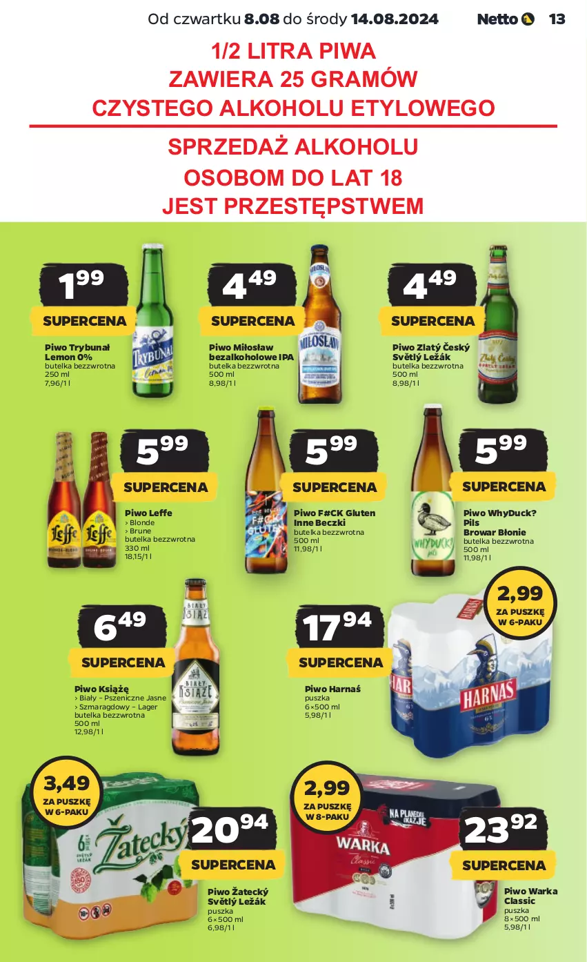 Gazetka promocyjna Netto - Od Czwartku - ważna 08.08 do 14.08.2024 - strona 13 - produkty: Duck, Gra, Harnaś, Piwa, Piwo, Warka