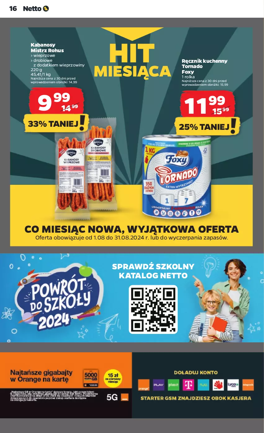 Gazetka promocyjna Netto - Od Czwartku - ważna 08.08 do 14.08.2024 - strona 16 - produkty: Foxy, Kabanos, Ręcznik, Ręcznik kuchenny