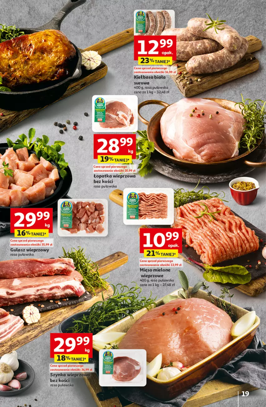Gazetka promocyjna Auchan - Gazetka z MAŁĄ CENKĄ dźwigniesz więcej! Hipermarket Auchan - ważna 15.02 do 21.02.2024 - strona 19 - produkty: Kiełbasa, Kiełbasa biała, Mięso, Mięso mielone