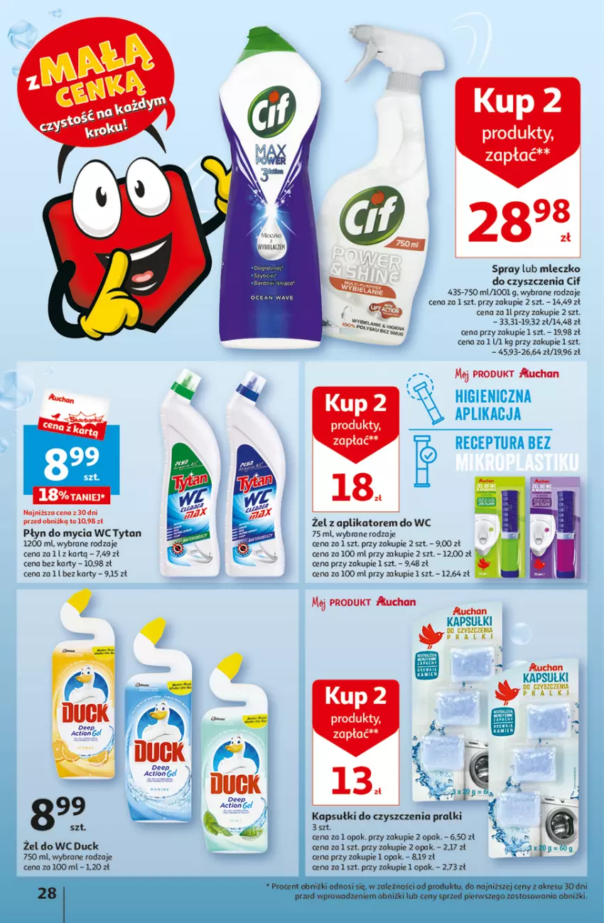 Gazetka promocyjna Auchan - Gazetka z MAŁĄ CENKĄ dźwigniesz więcej! Hipermarket Auchan - ważna 15.02 do 21.02.2024 - strona 28 - produkty: Cif, Duck, Mleczko, Płyn do mycia, Pralki, Tytan