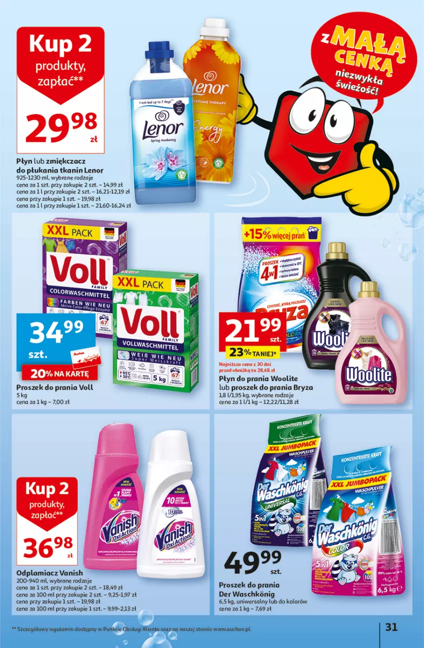 Gazetka promocyjna Auchan - Gazetka z MAŁĄ CENKĄ dźwigniesz więcej! Hipermarket Auchan - ważna 15.02 do 21.02.2024 - strona 31 - produkty: Bryza, Lenor, Odplamiacz, Proszek do prania, Vanish, Woolite